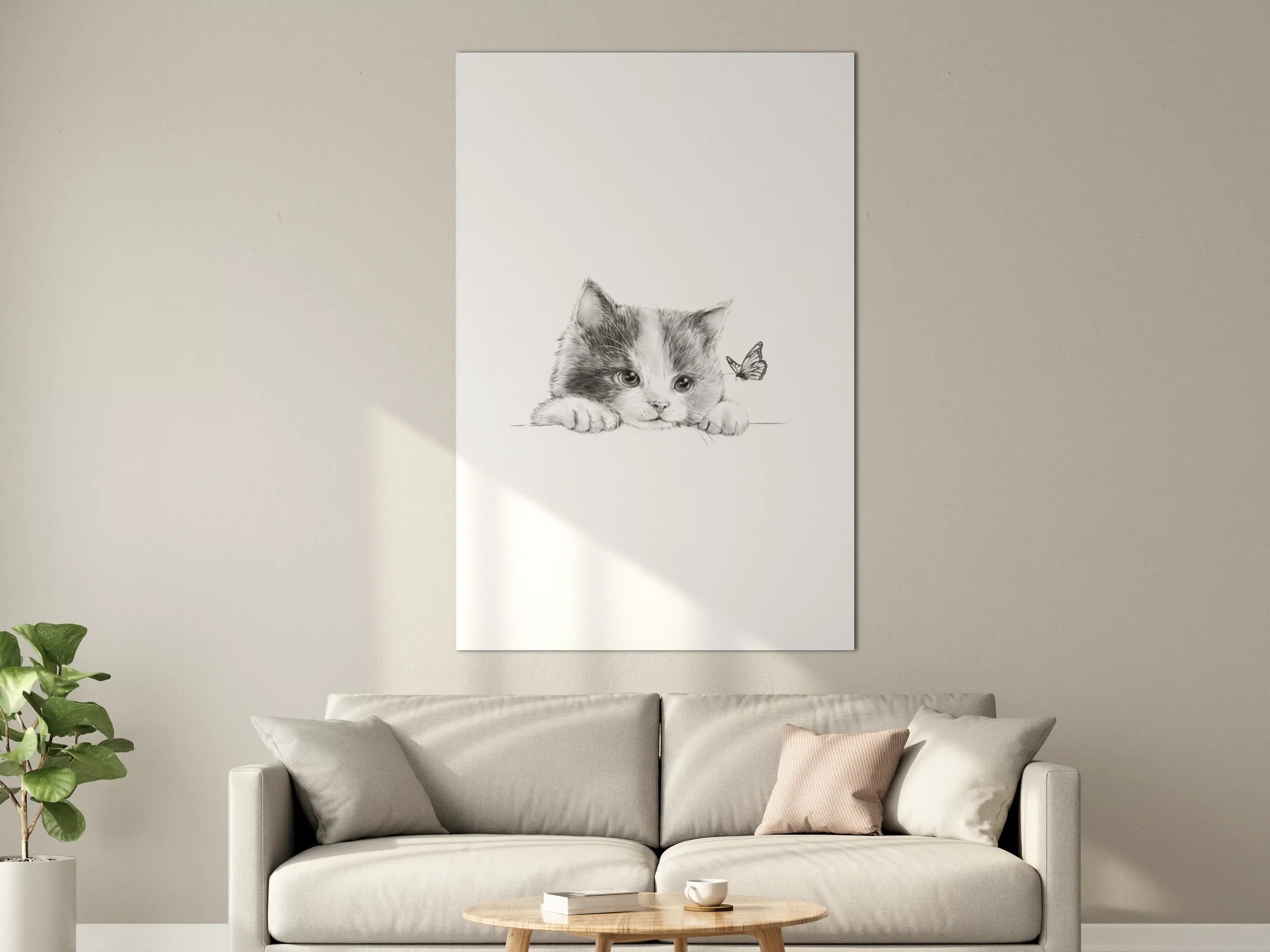 Große Wandbilder - Kindermotiv einer Katze - schwarz-weiß
