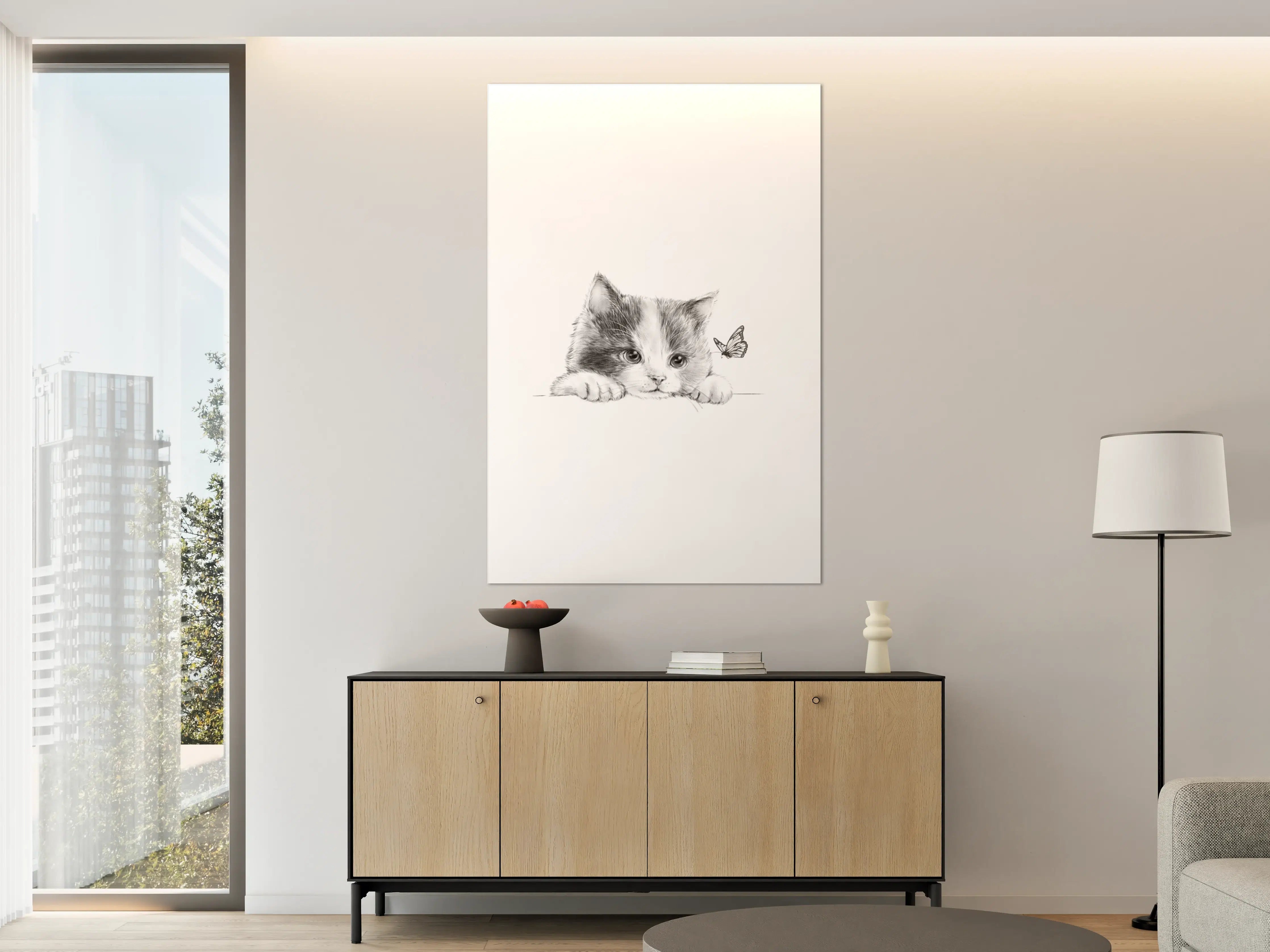 Große Wandbilder - Kindermotiv einer Katze - schwarz-weiß