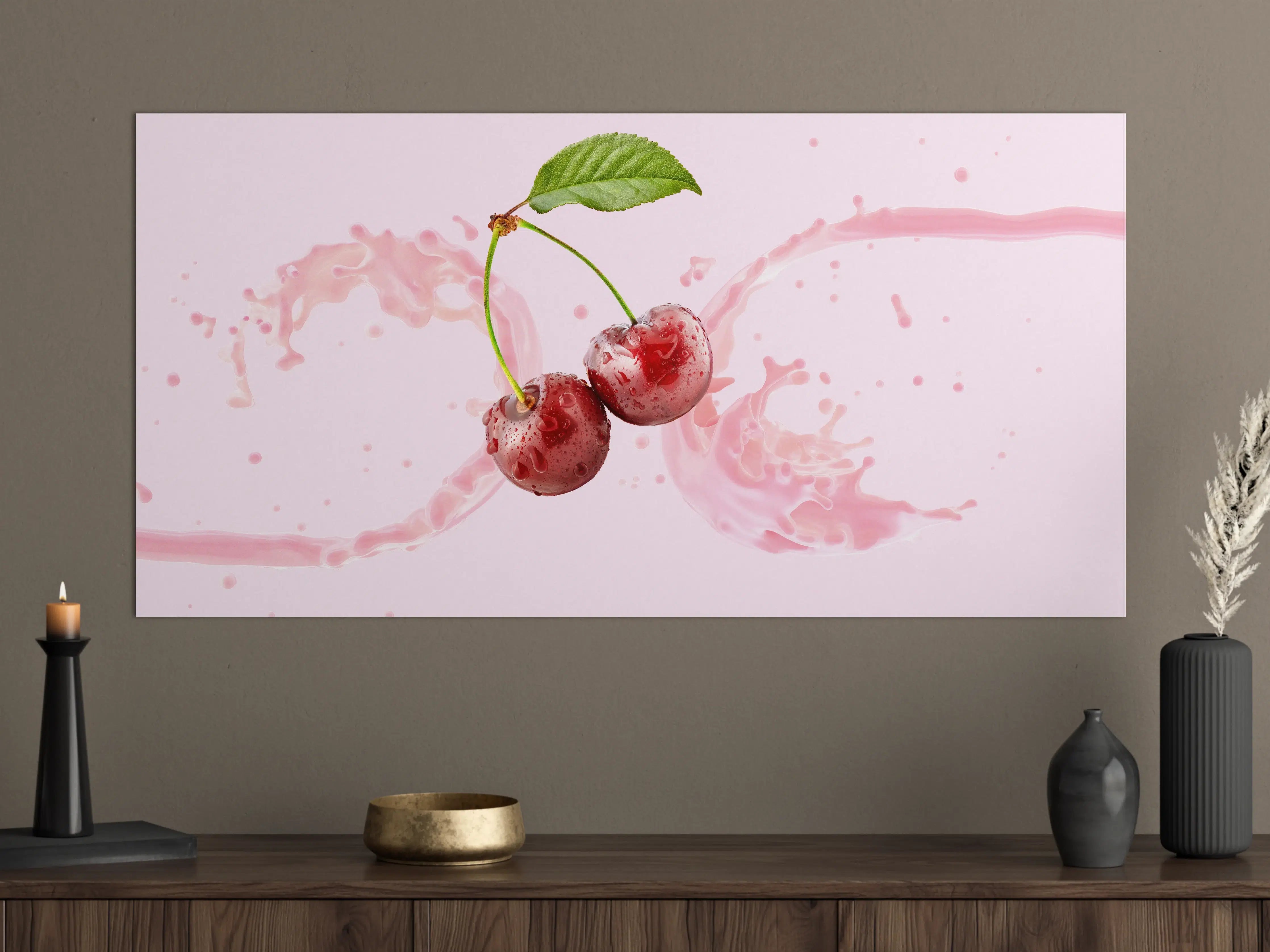 Große Wandbilder - Kirsch-Milch-Splash in Rosa
