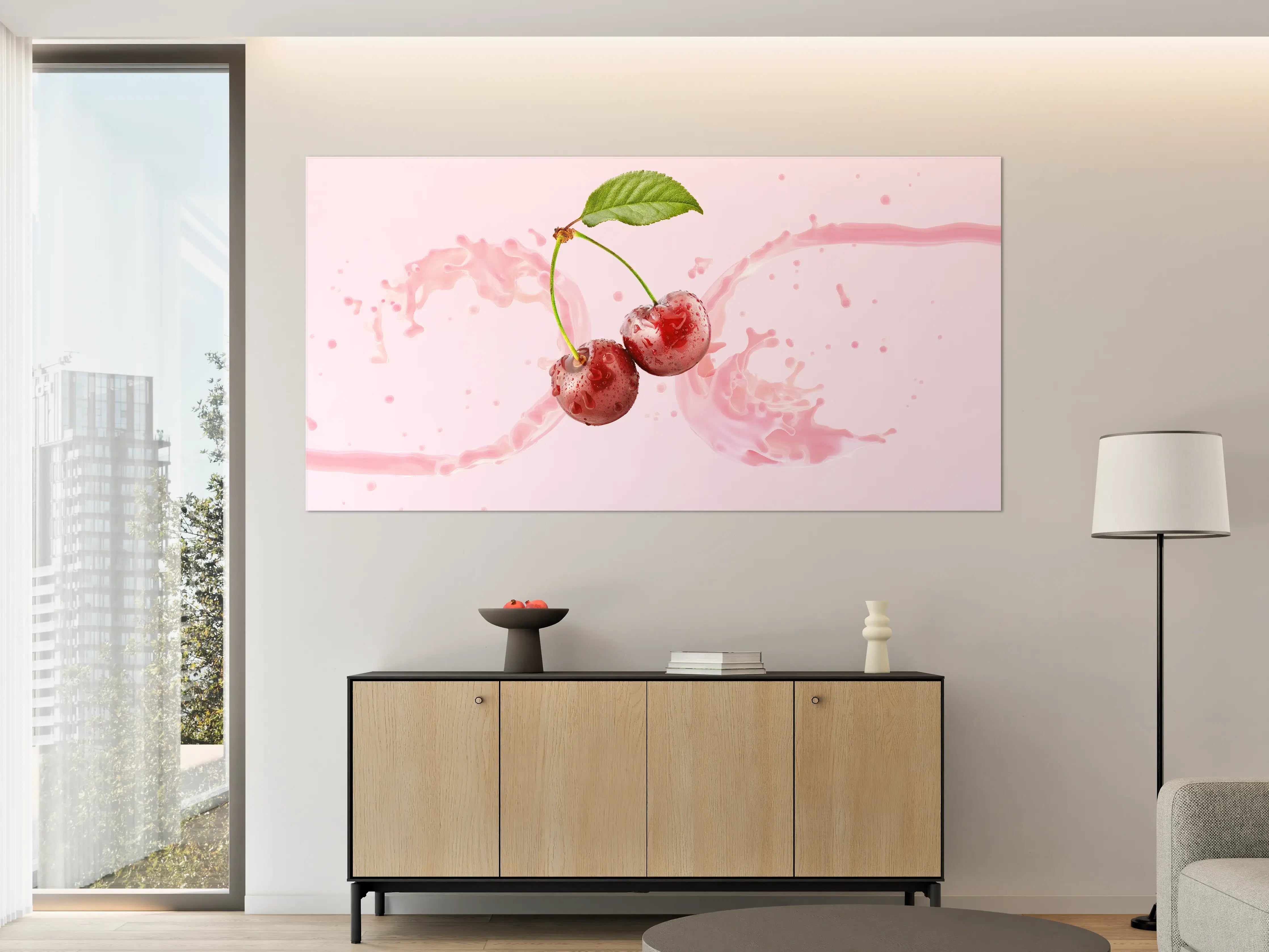 Große Wandbilder - Kirsch-Milch-Splash in Rosa