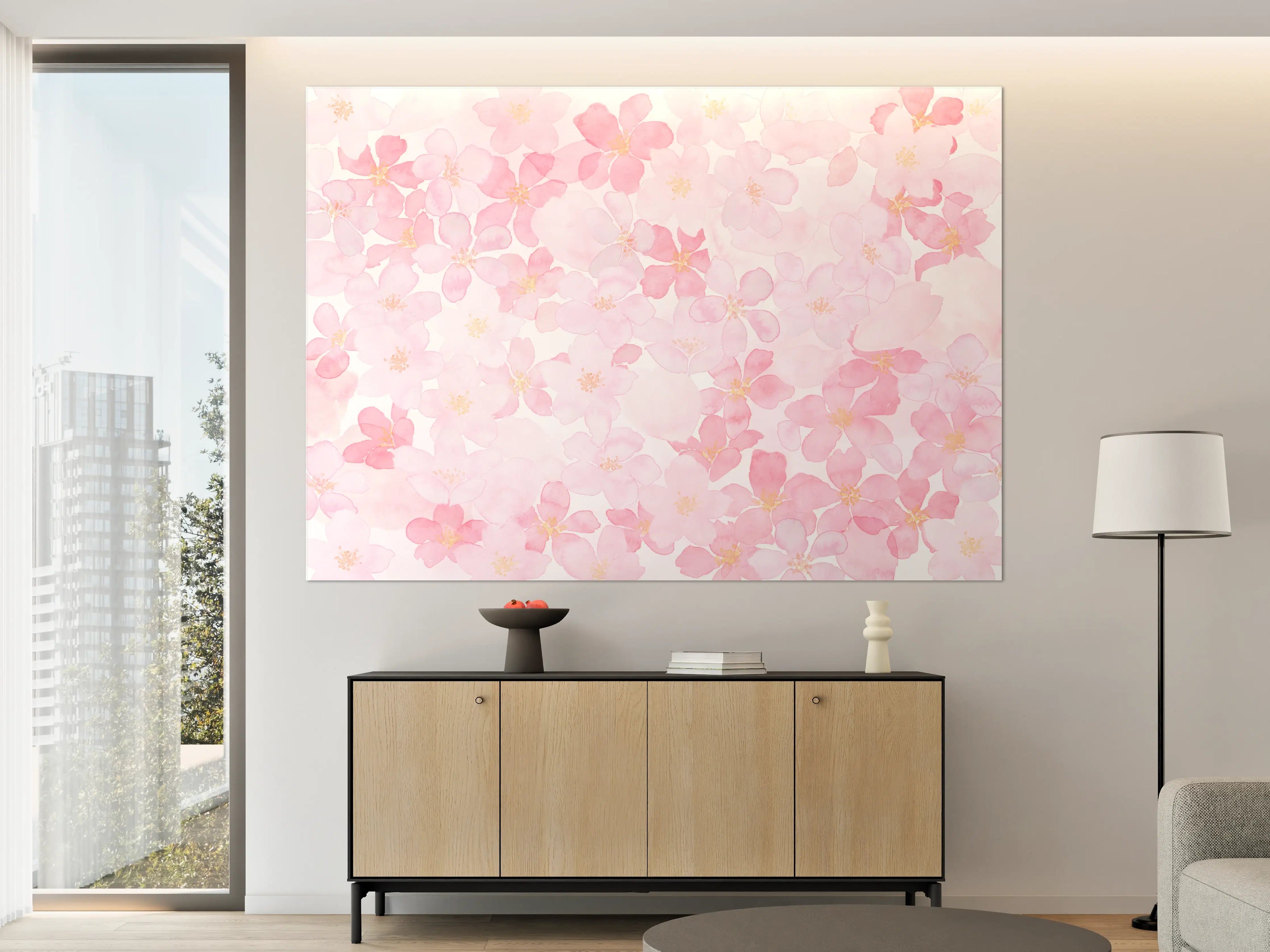 Große Wandbilder - Kirschblüten auf weißem Hintergrund