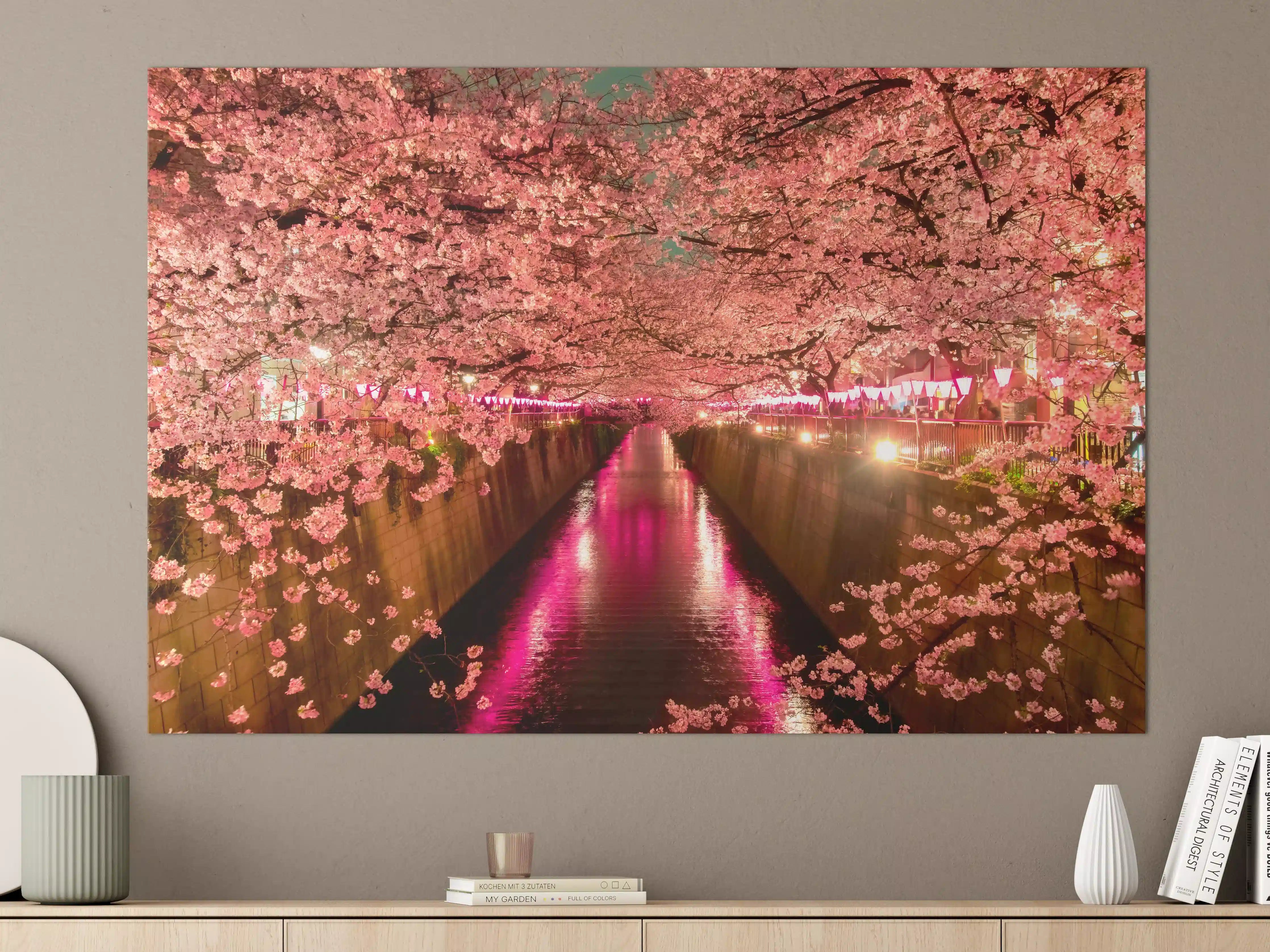 Große Wandbilder - Kirschblüten bei Nacht in Tokio