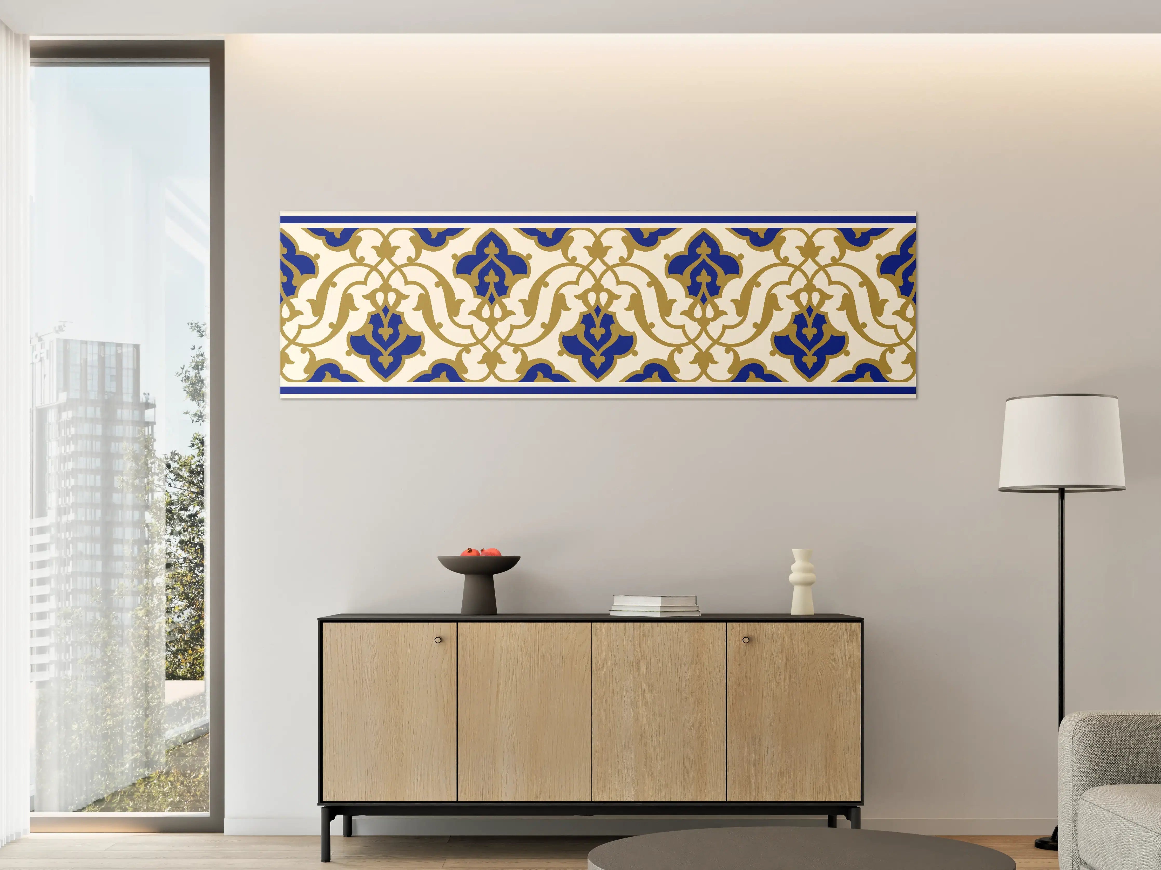 Große Wandbilder - Klassische Fliesenmuster in Blau und Gold