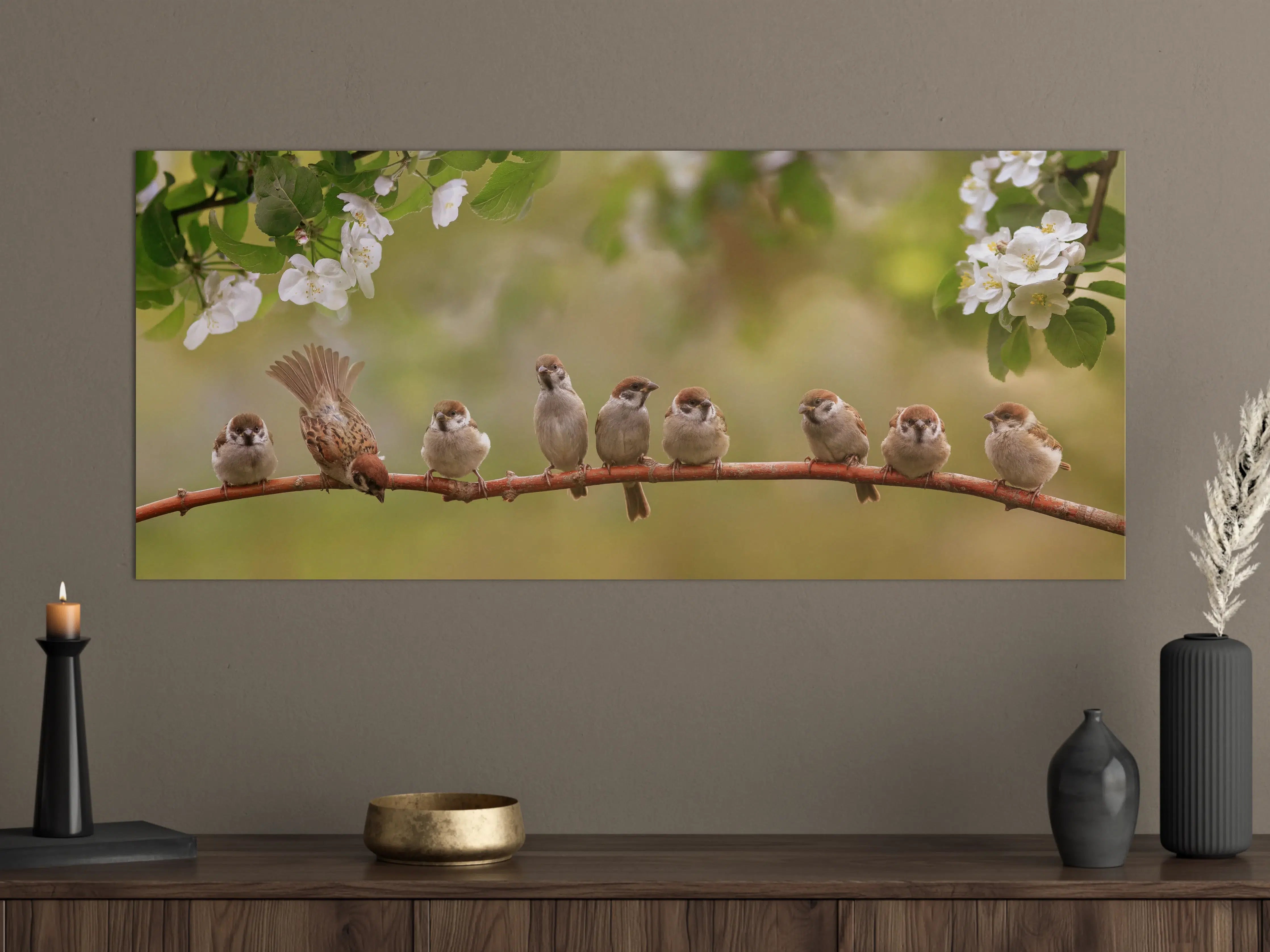 Große Wandbilder - Kleine Singvögel auf Zweig