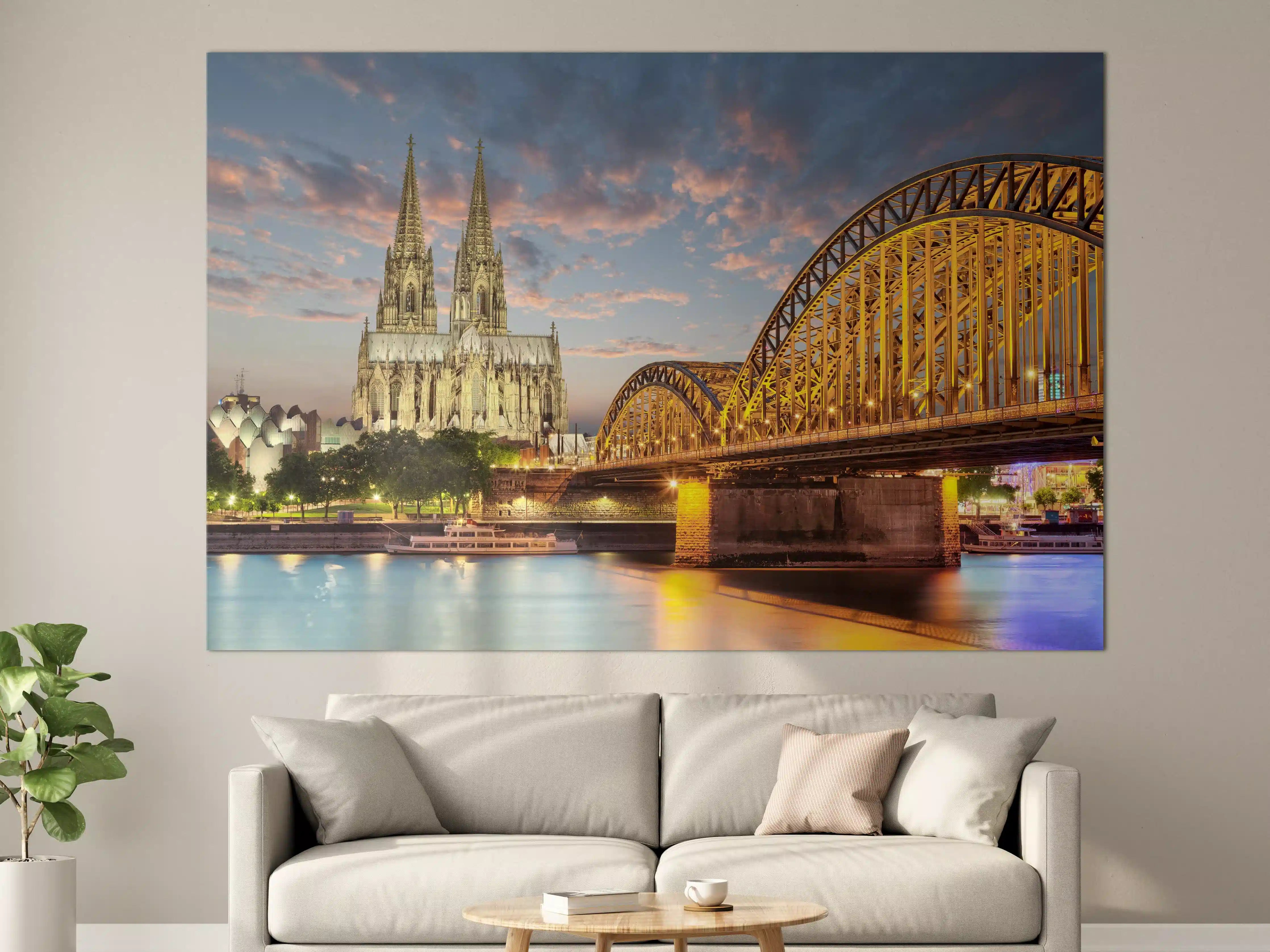 Große Wandbilder - Köln Dom am Rhein mit Brücke