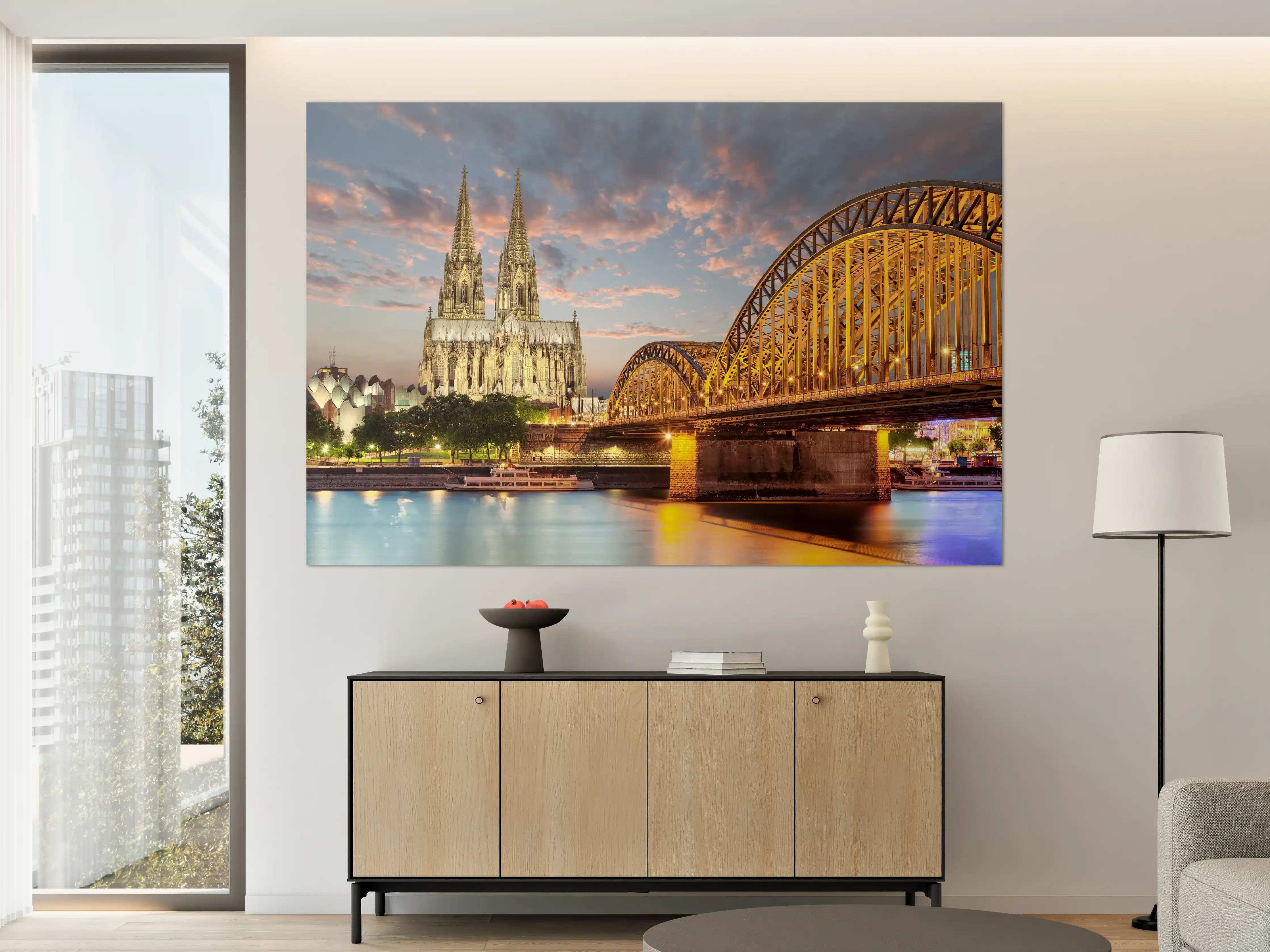 Große Wandbilder - Köln Dom am Rhein mit Brücke