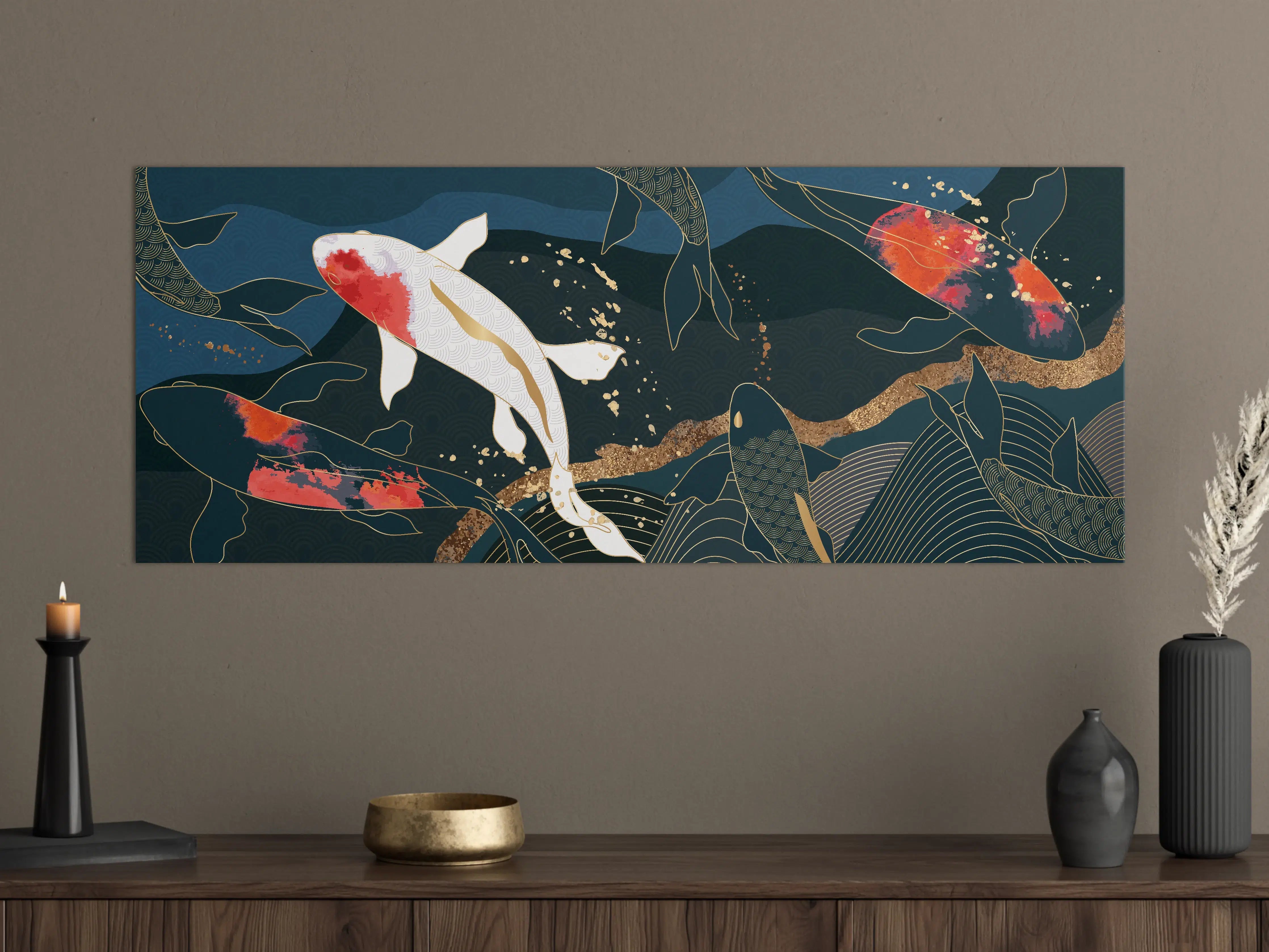 Große Wandbilder - Koi-Fische Illustration Bunt