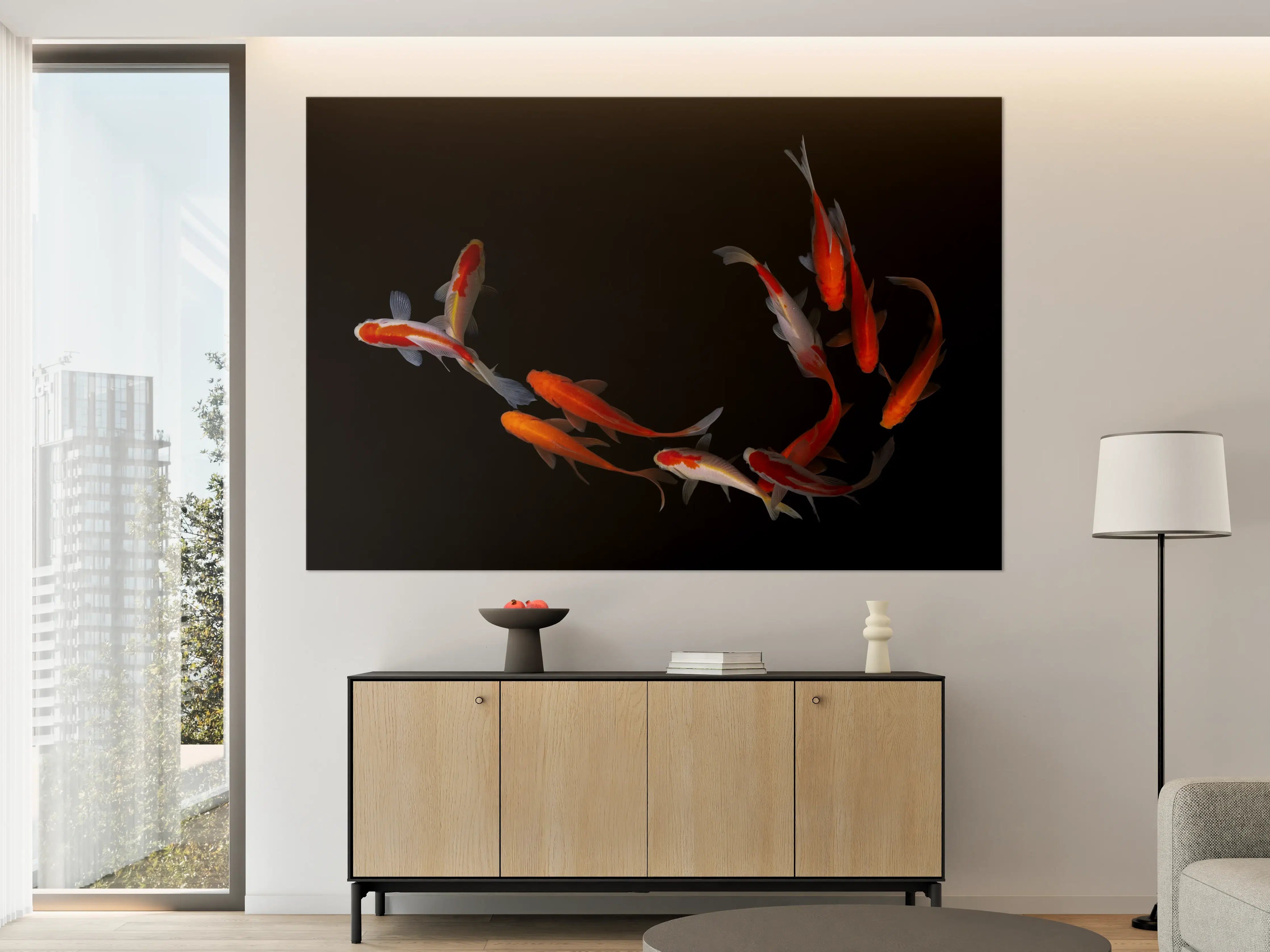 Große Wandbilder - Koi Fische auf schwarzem Hintergrund