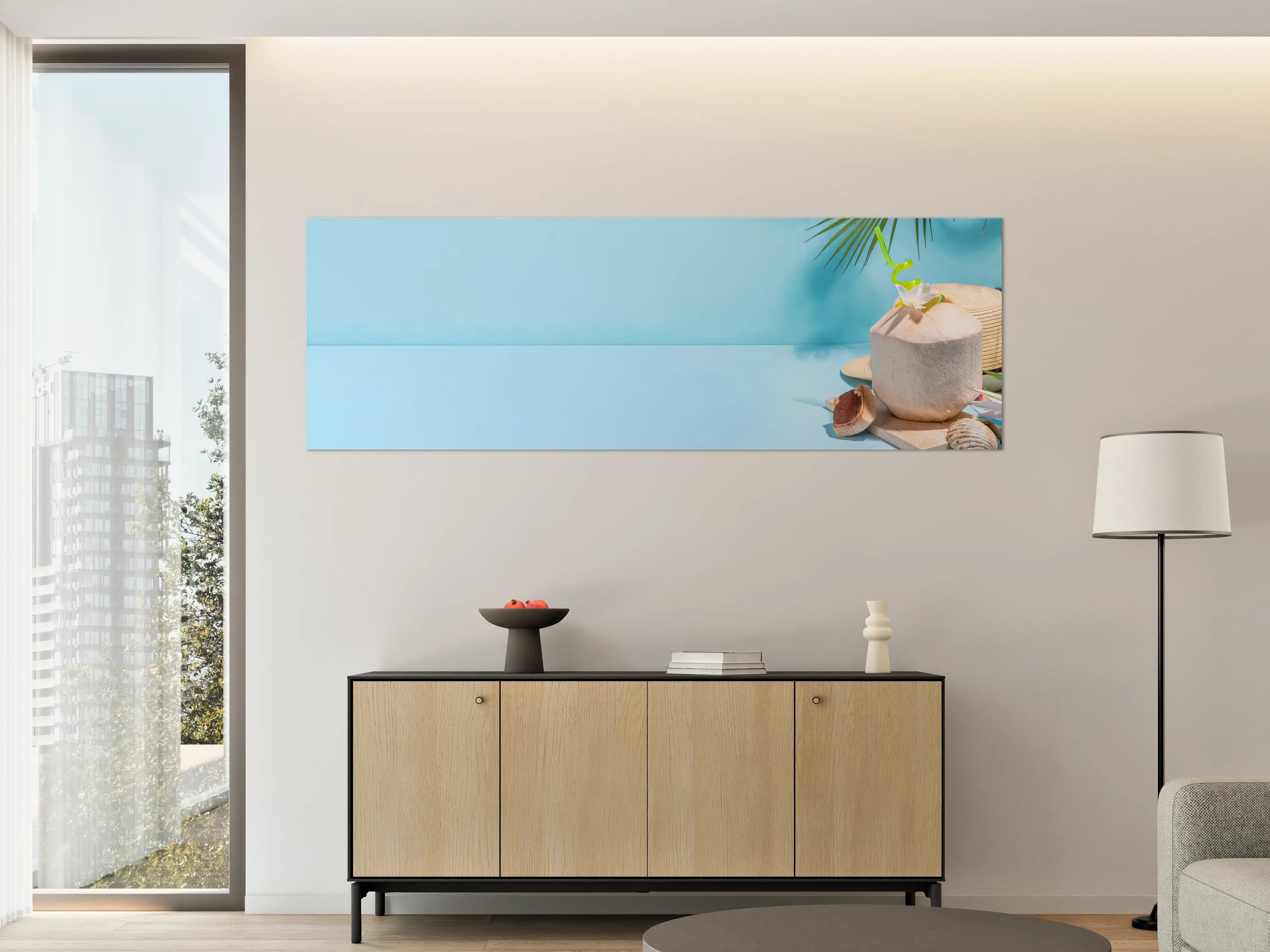 Große Wandbilder - Kokosnuss-Limette Strandmotiv Blau