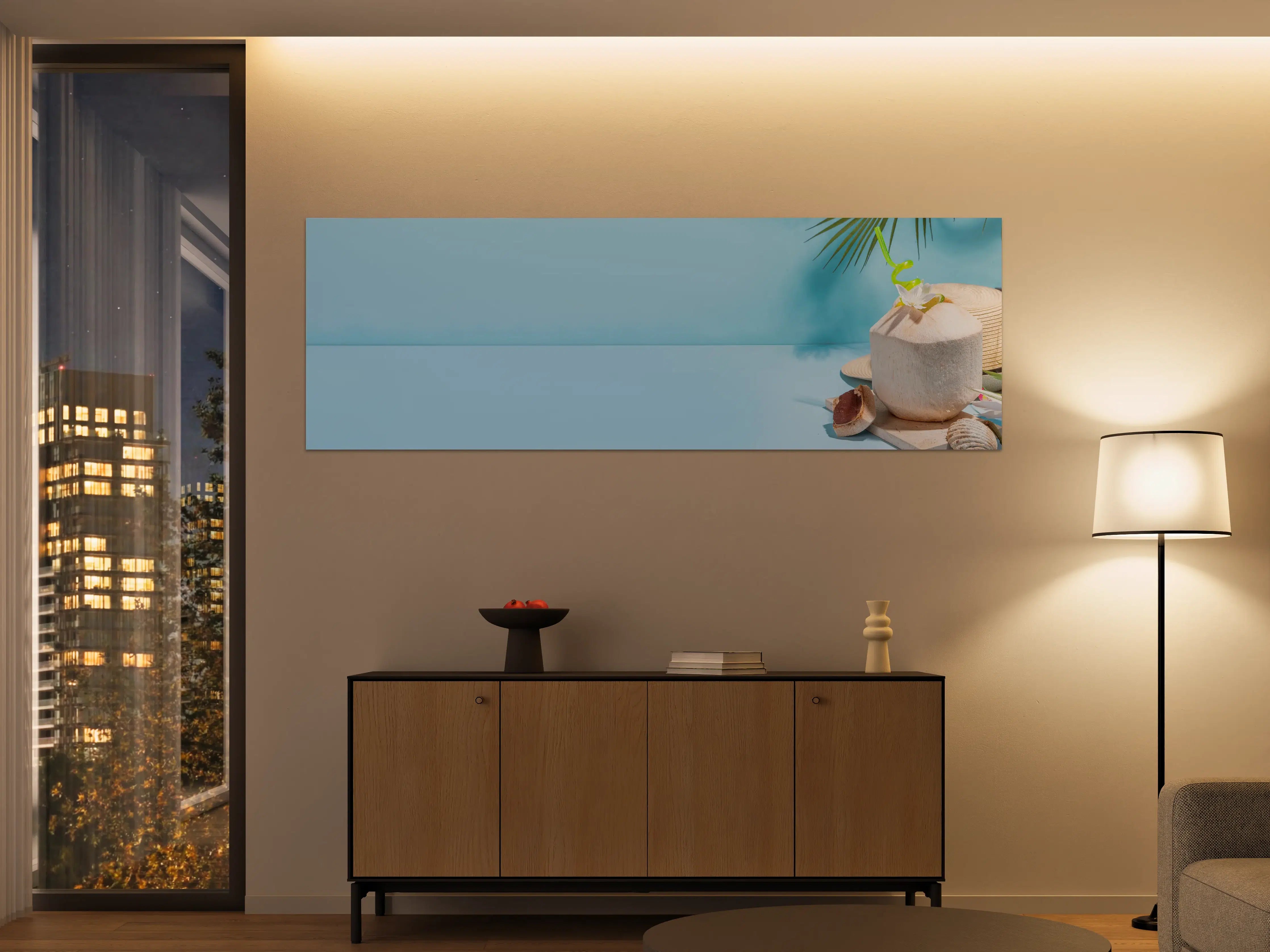 Große Wandbilder - Kokosnuss-Limette Strandmotiv Blau