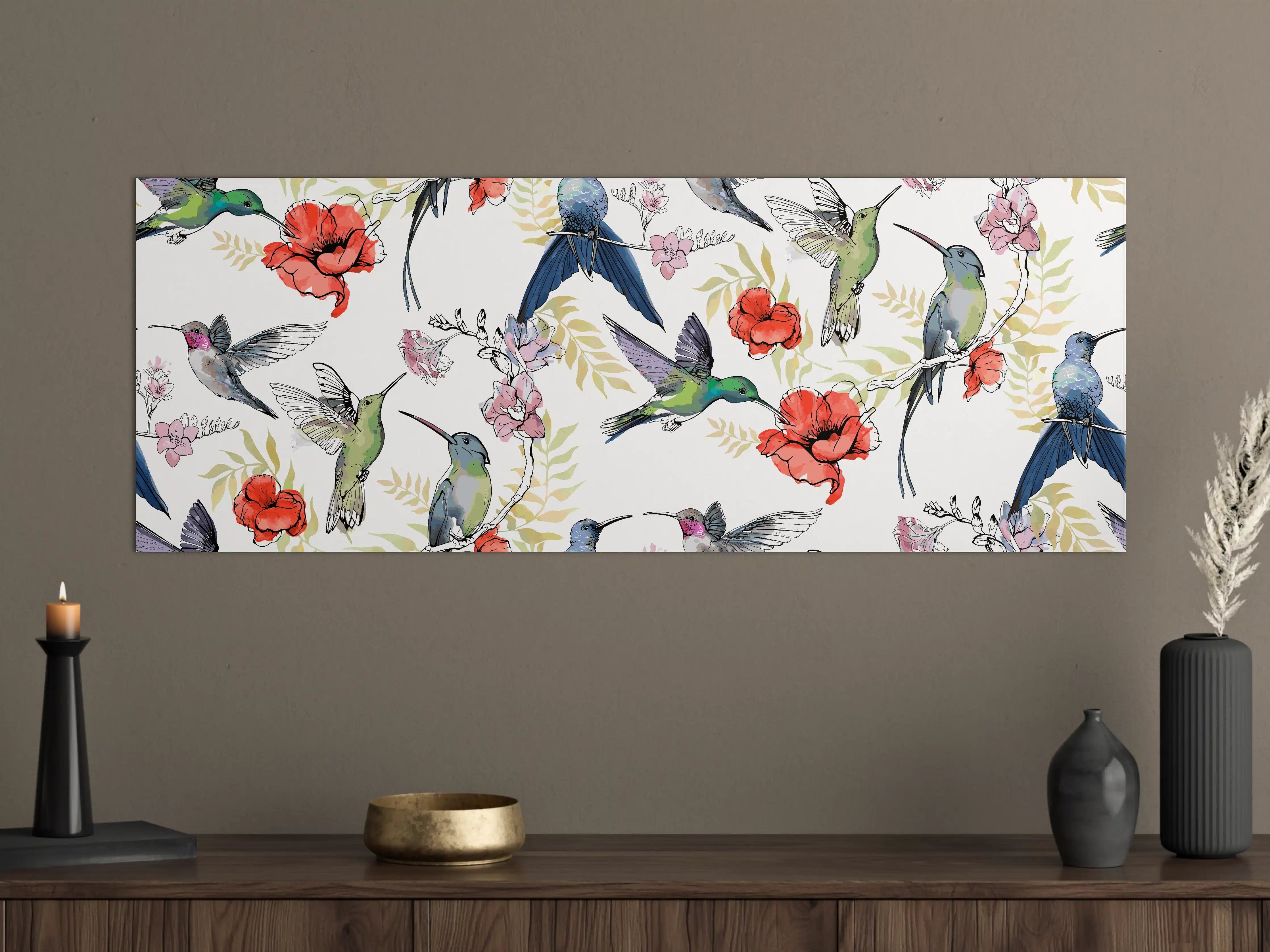 Große Wandbilder - Kolibri Blumenmuster Design