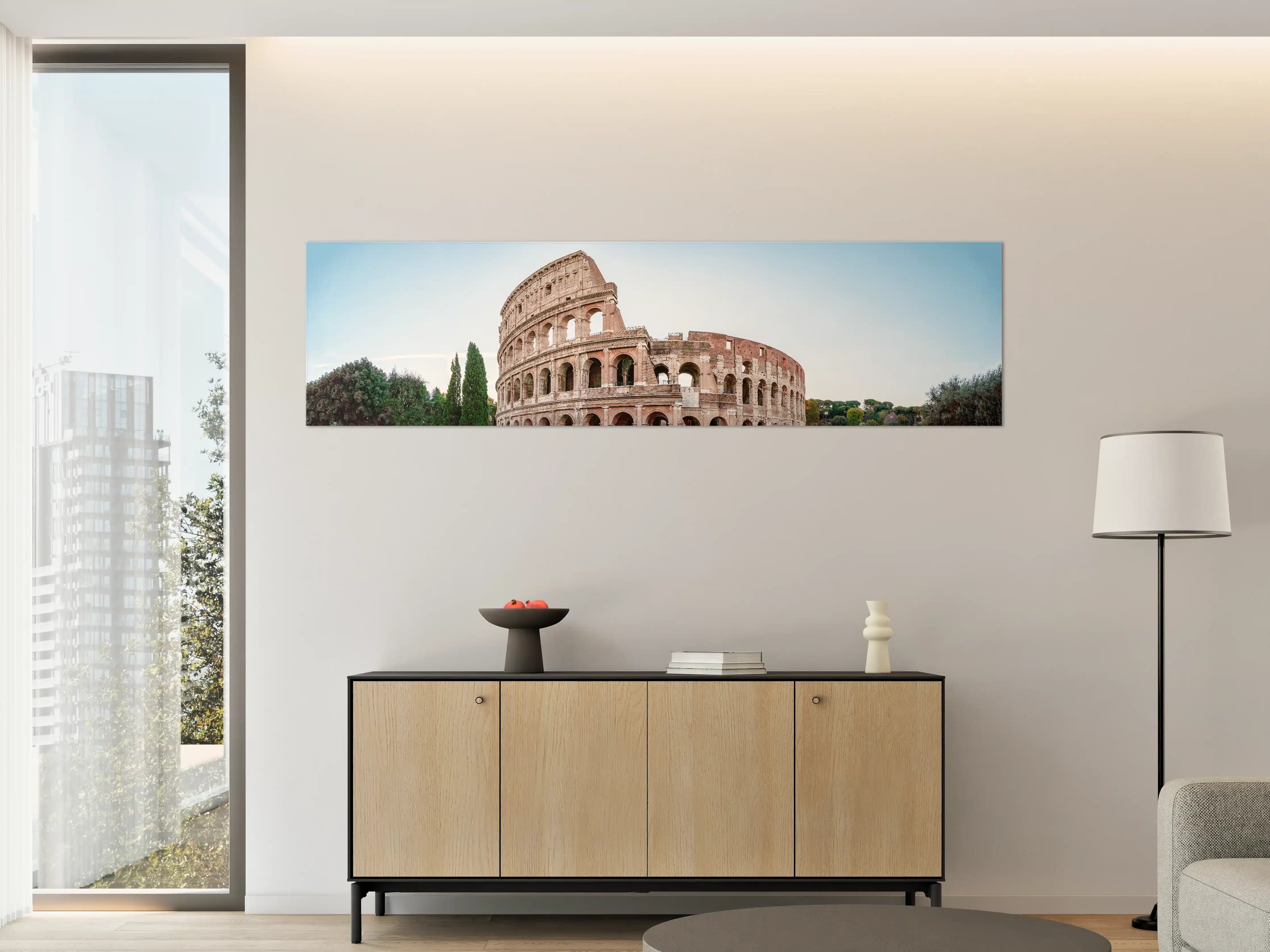 Große Wandbilder - Kolosseum Panorama Rom Beige-Blau