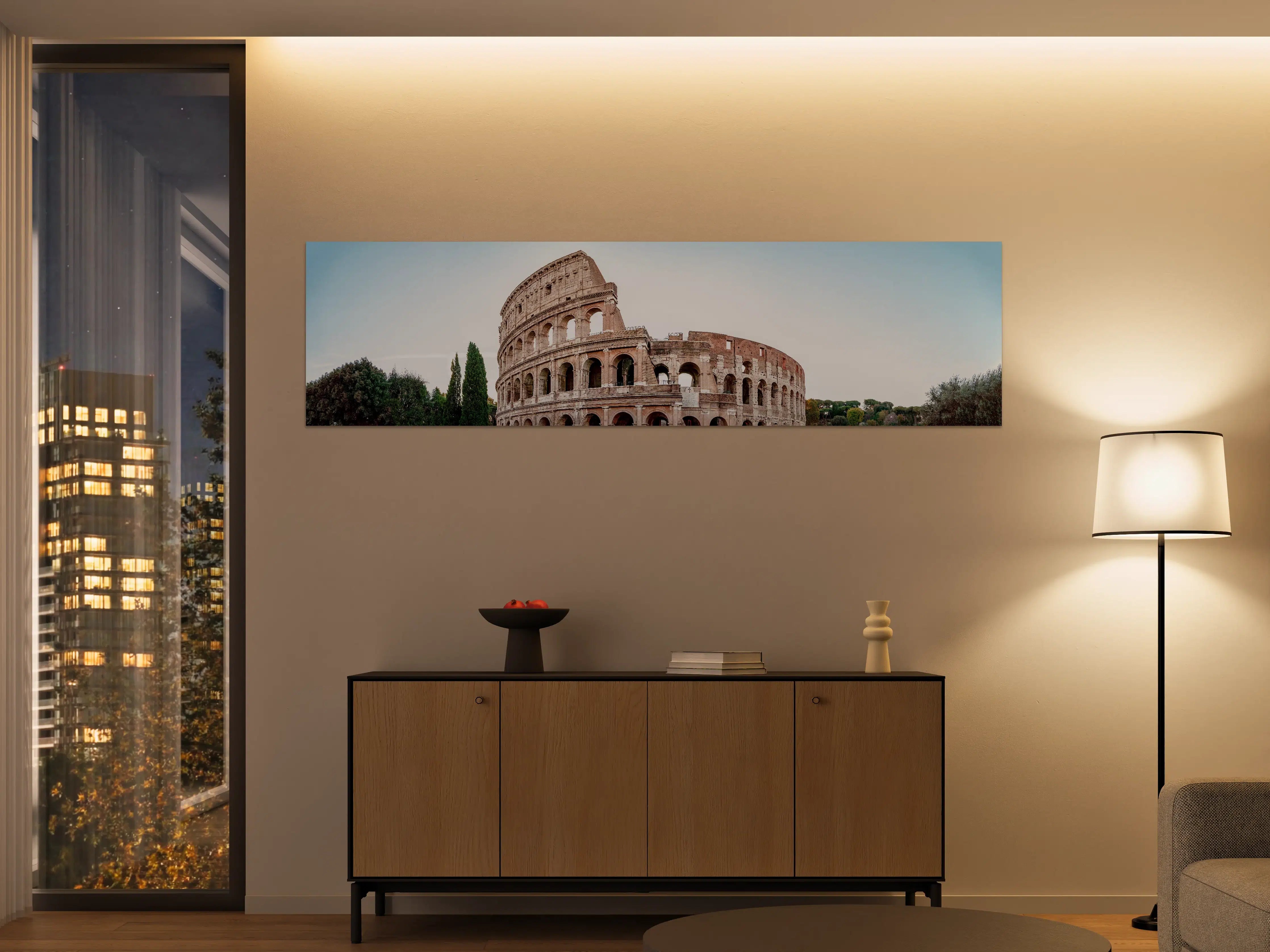 Große Wandbilder - Kolosseum Panorama Rom Beige-Blau