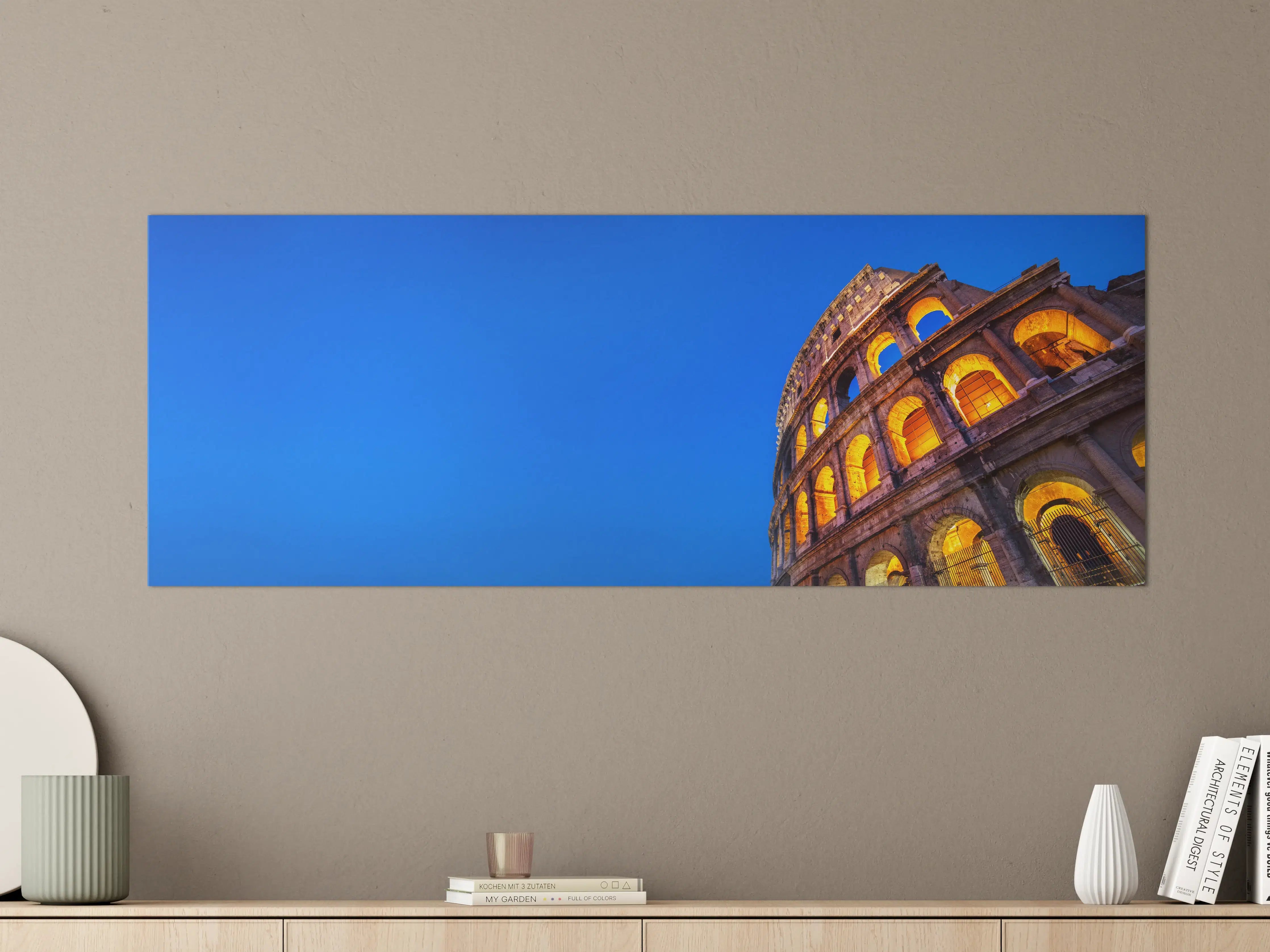 Große Wandbilder - Kolosseum bei Nacht Blau-Orange