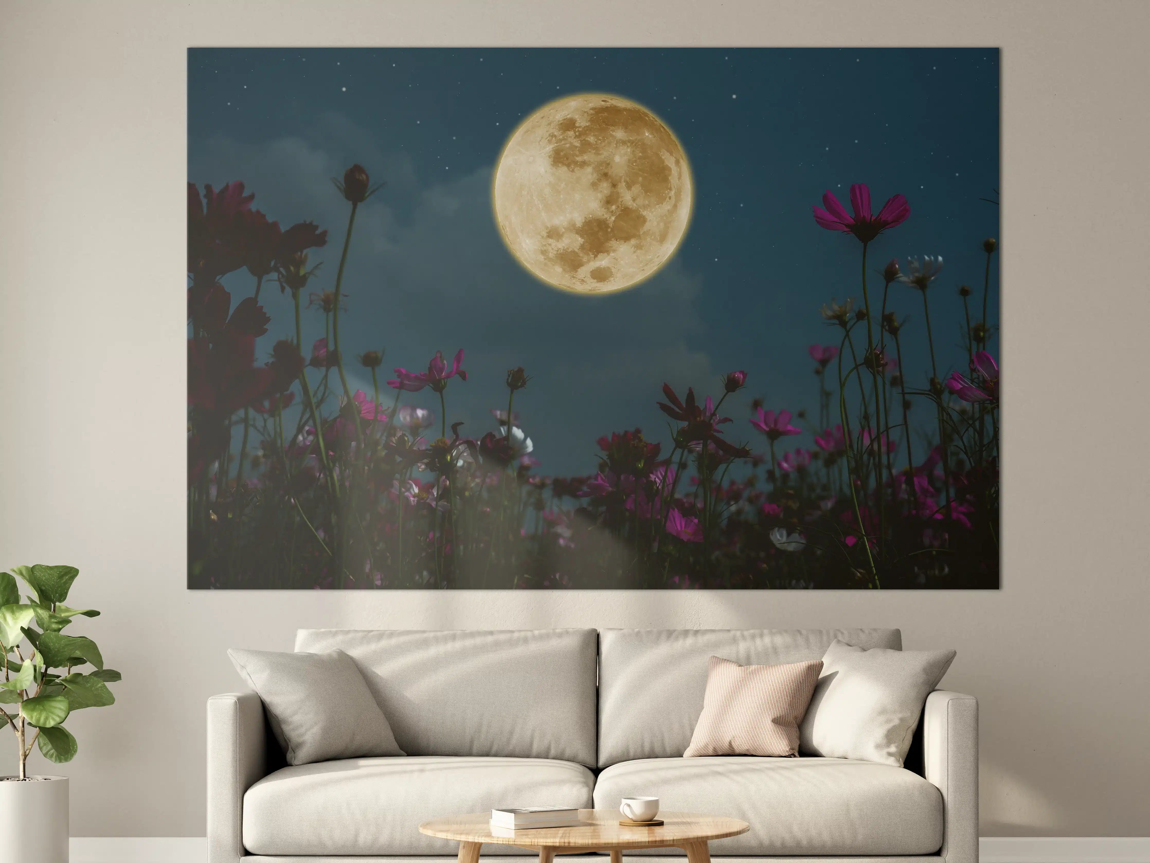 Große Wandbilder - Kosmosblüten bei Vollmond