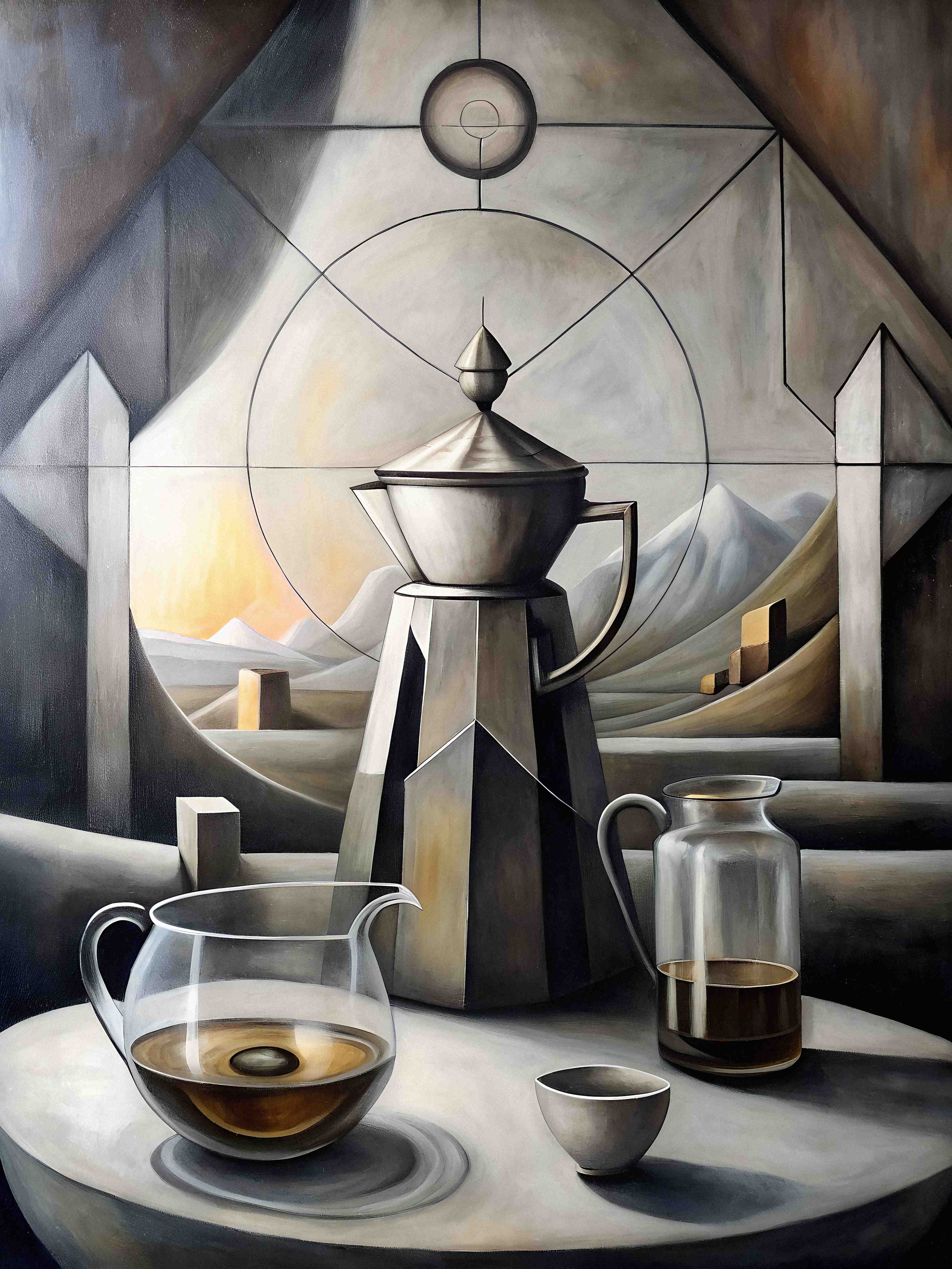 Große Wandbilder-Kubistischer Kaffeeabend in Grau