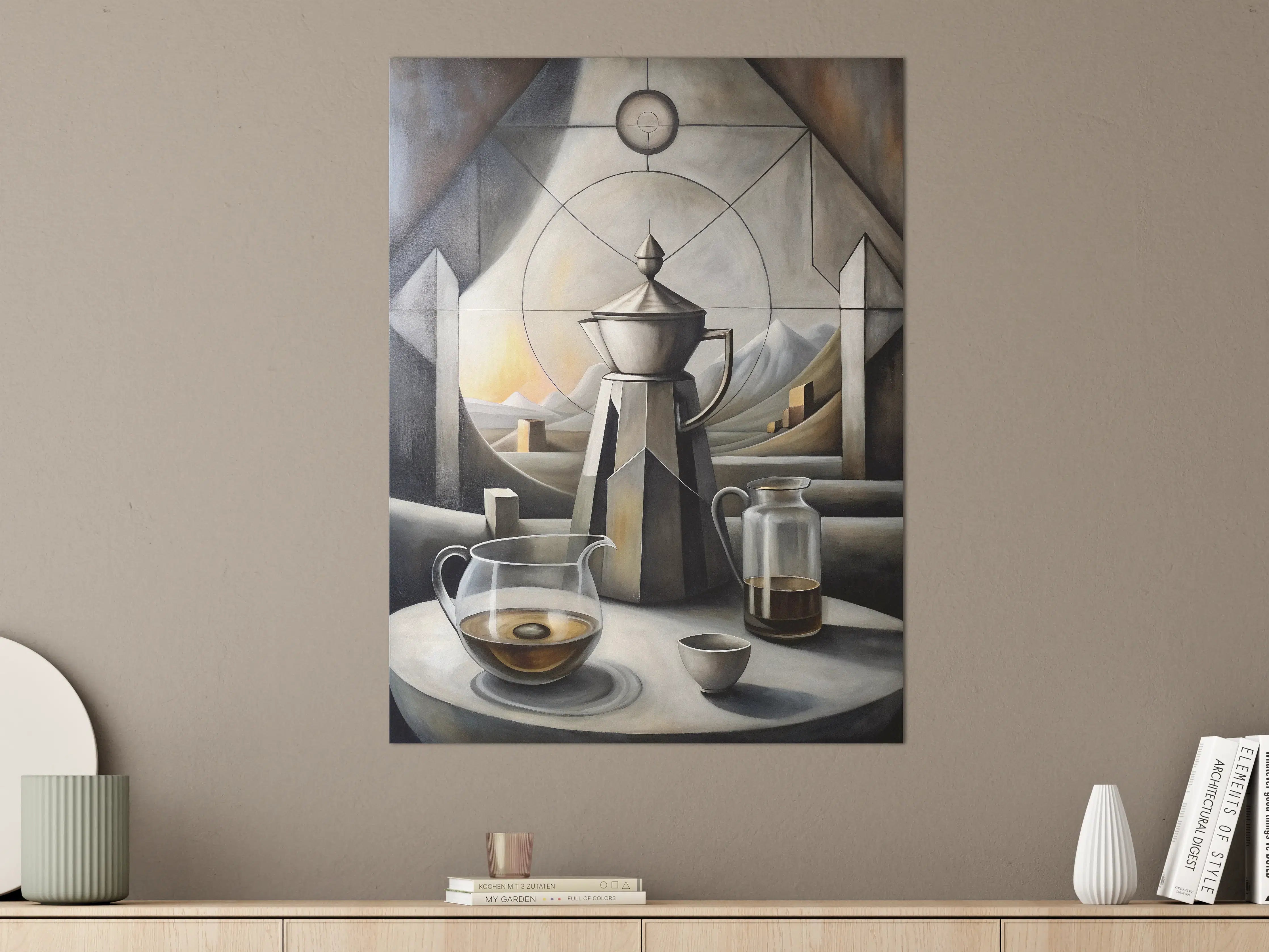 Große Wandbilder - Kubistischer Kaffeeabend in Grau