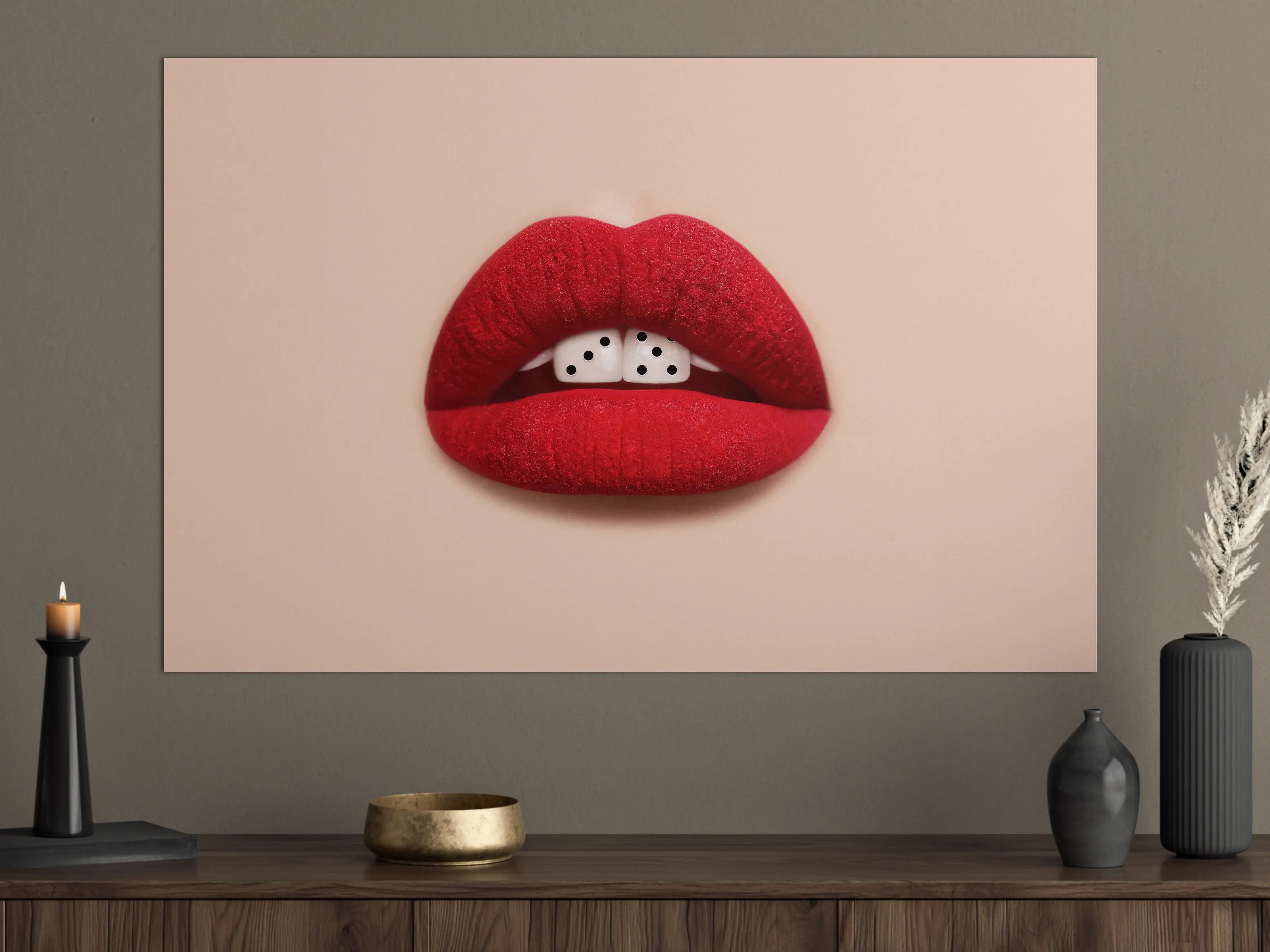 Große Wandbilder - Künstlerisch gestaltete Lippen mit Würfel-Design