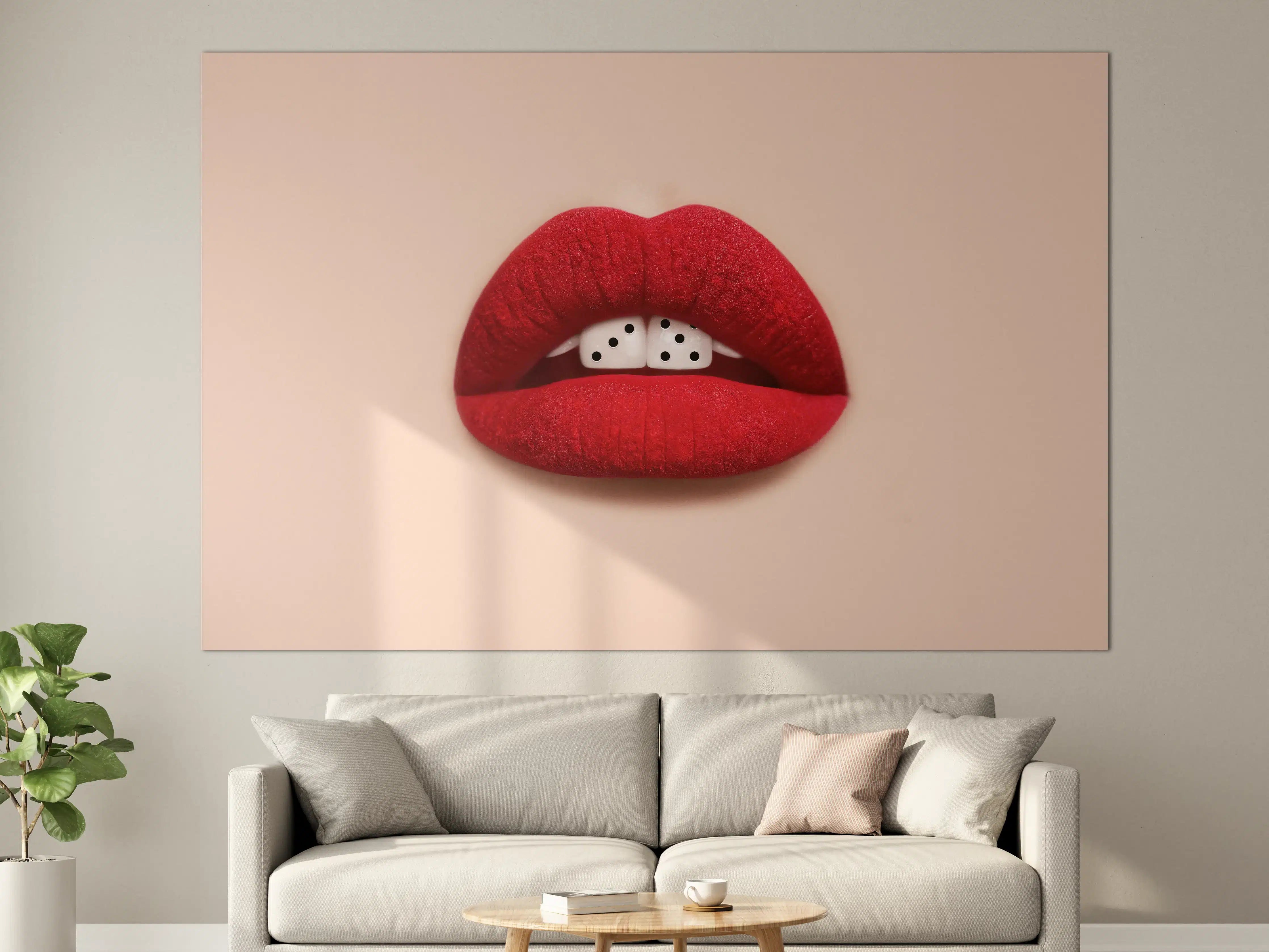 Große Wandbilder - Künstlerisch gestaltete Lippen mit Würfel-Design