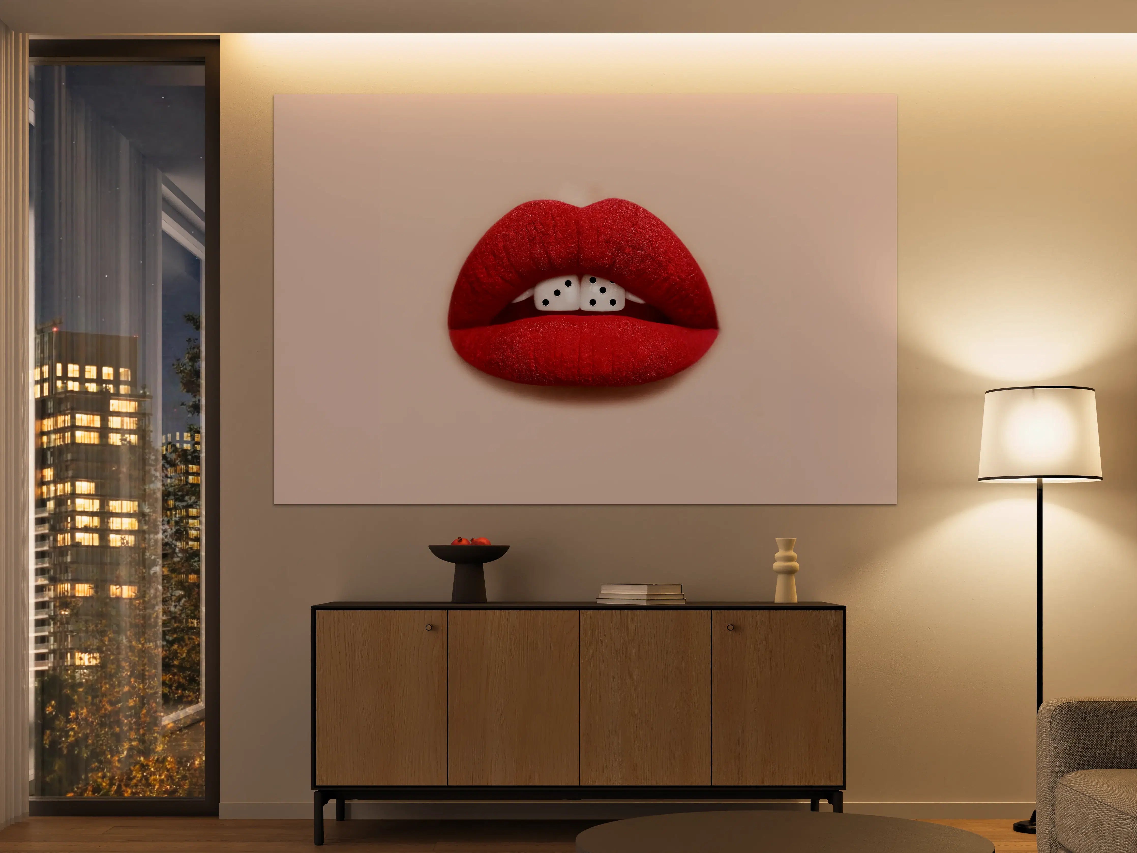 Große Wandbilder - Künstlerisch gestaltete Lippen mit Würfel-Design