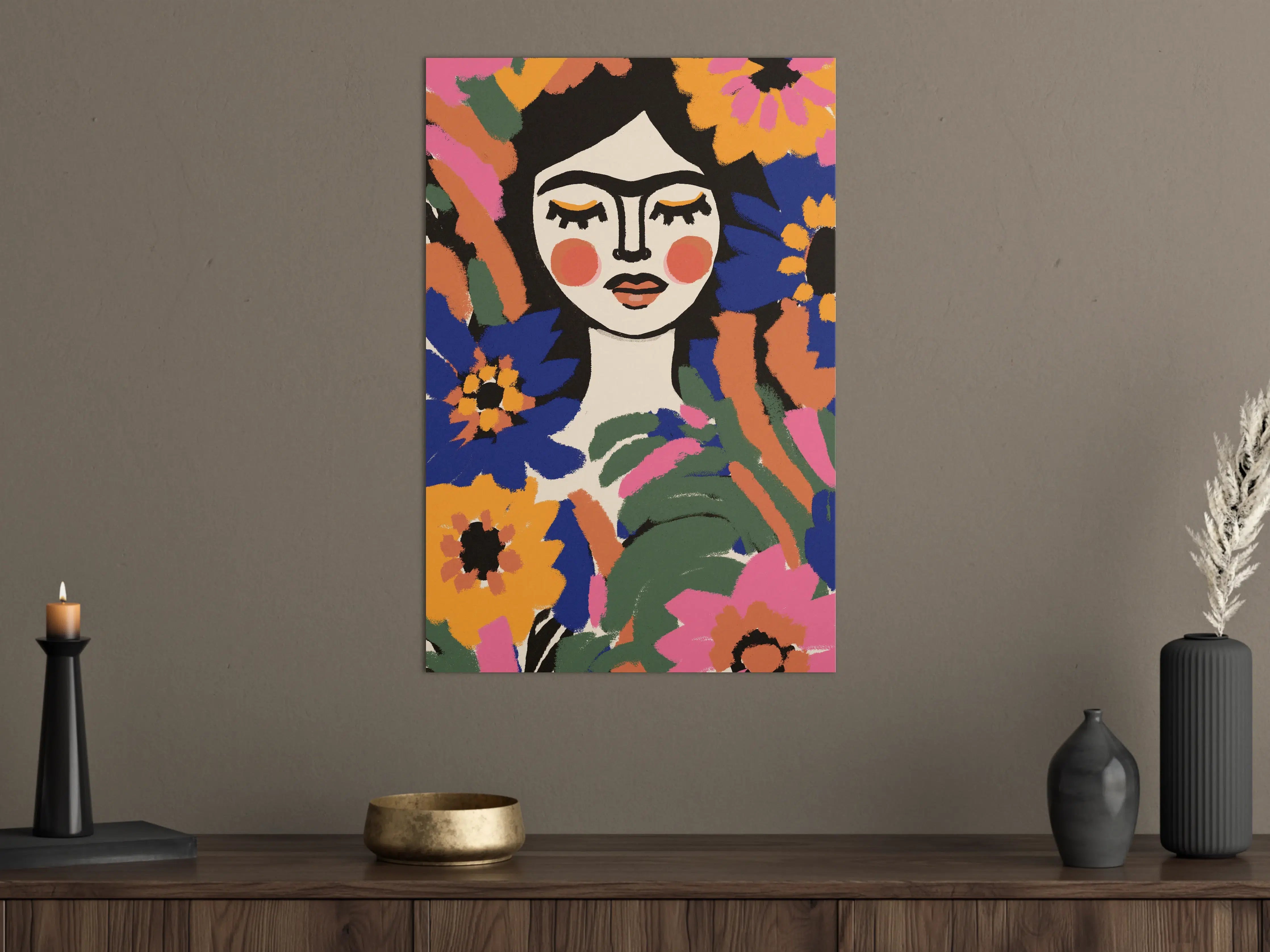 Große Wandbilder - Künstlerische Frauenportrait mit bunten Blumen