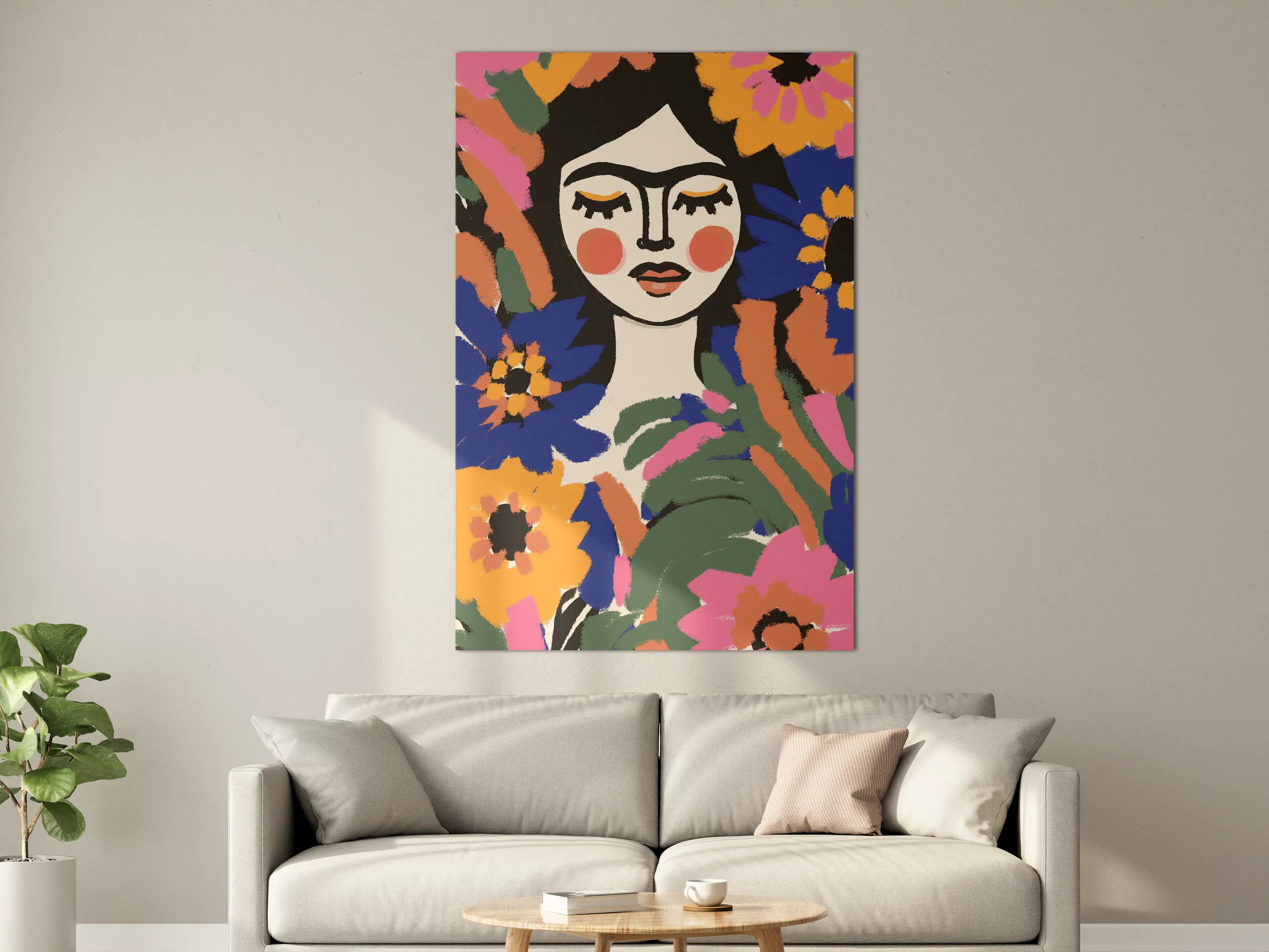 Große Wandbilder - Künstlerische Frauenportrait mit bunten Blumen