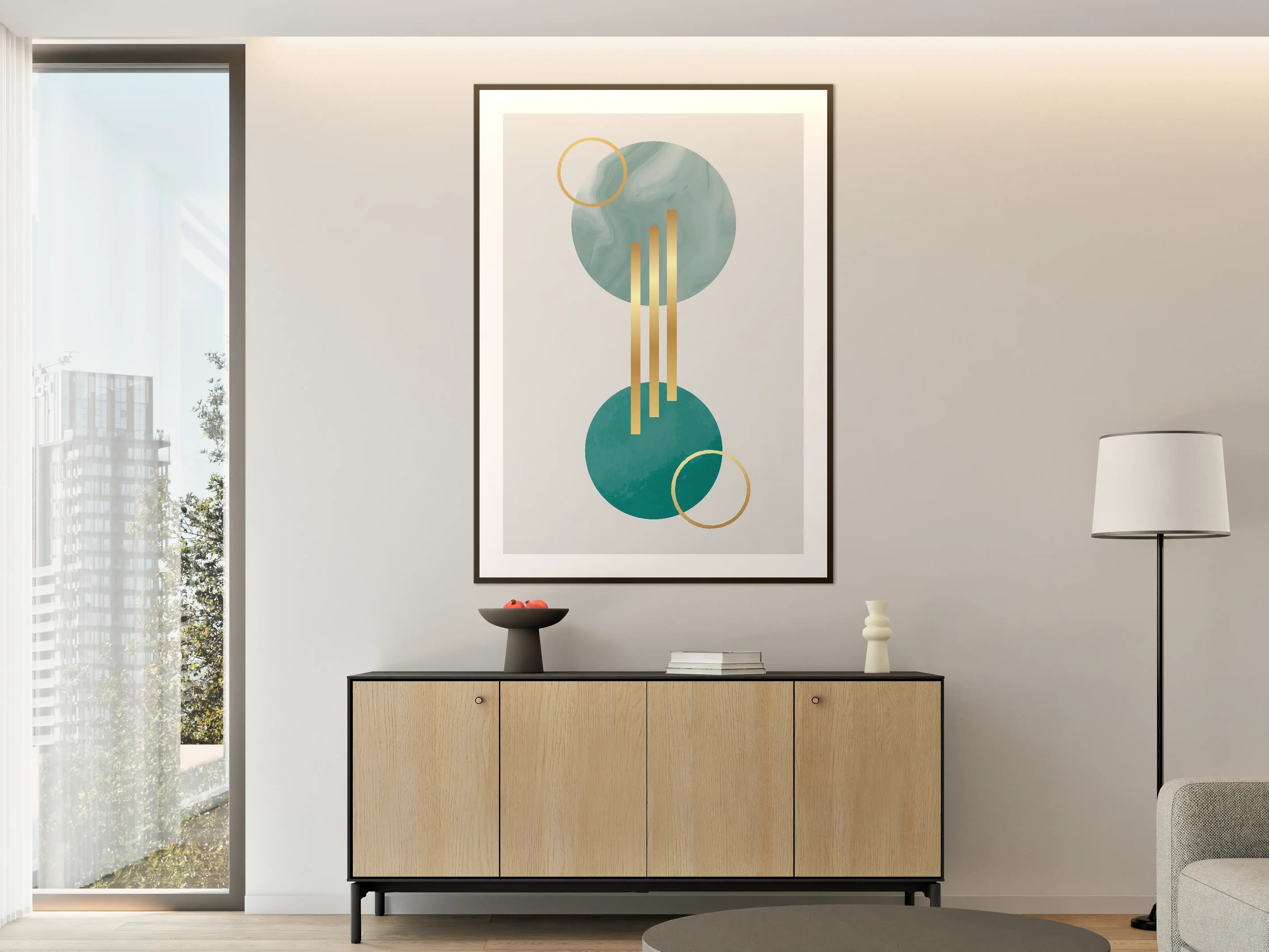 Große Wandbilder - Künstlerische Geometrie in Blau und Gold