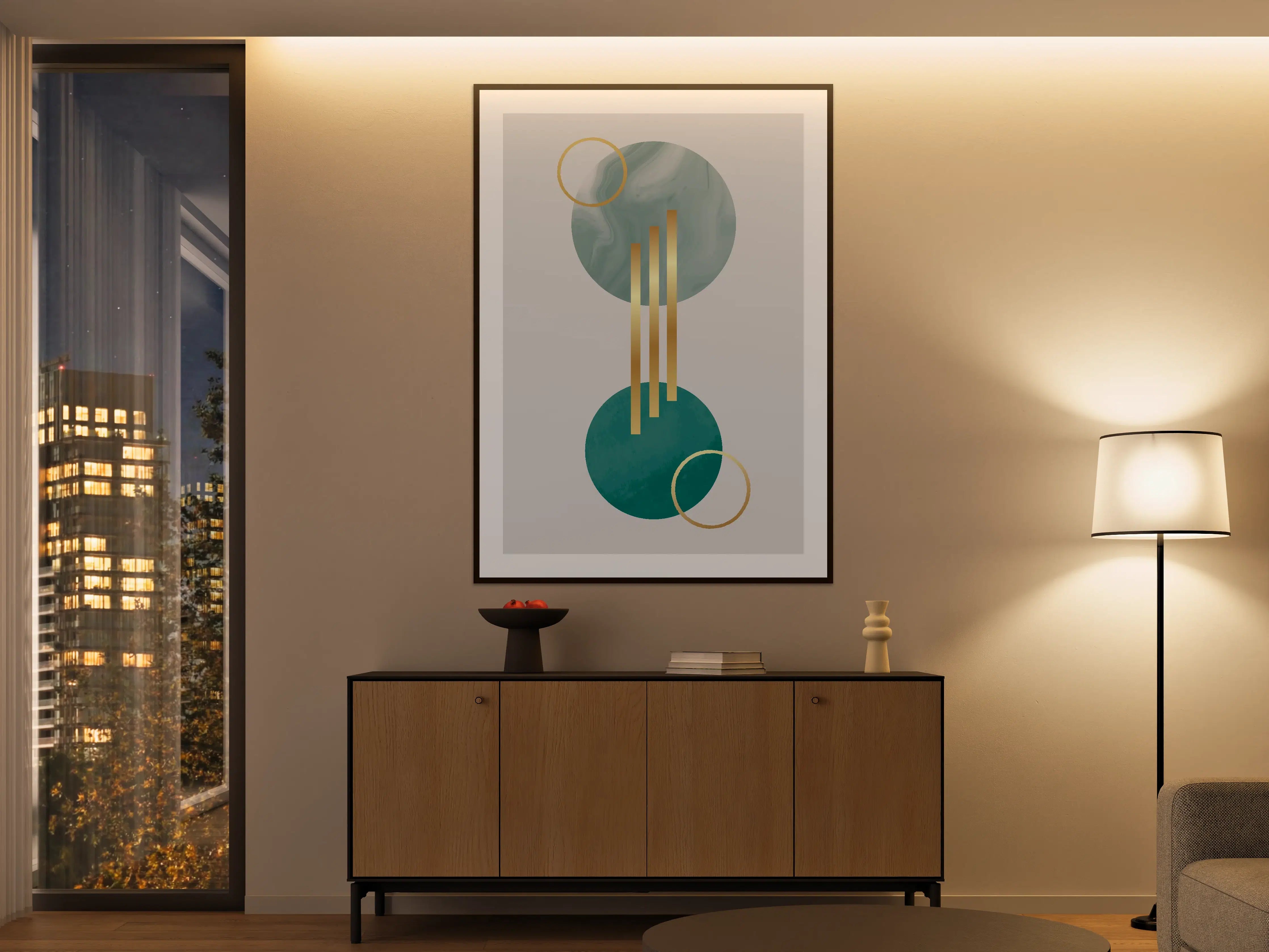 Große Wandbilder - Künstlerische Geometrie in Blau und Gold