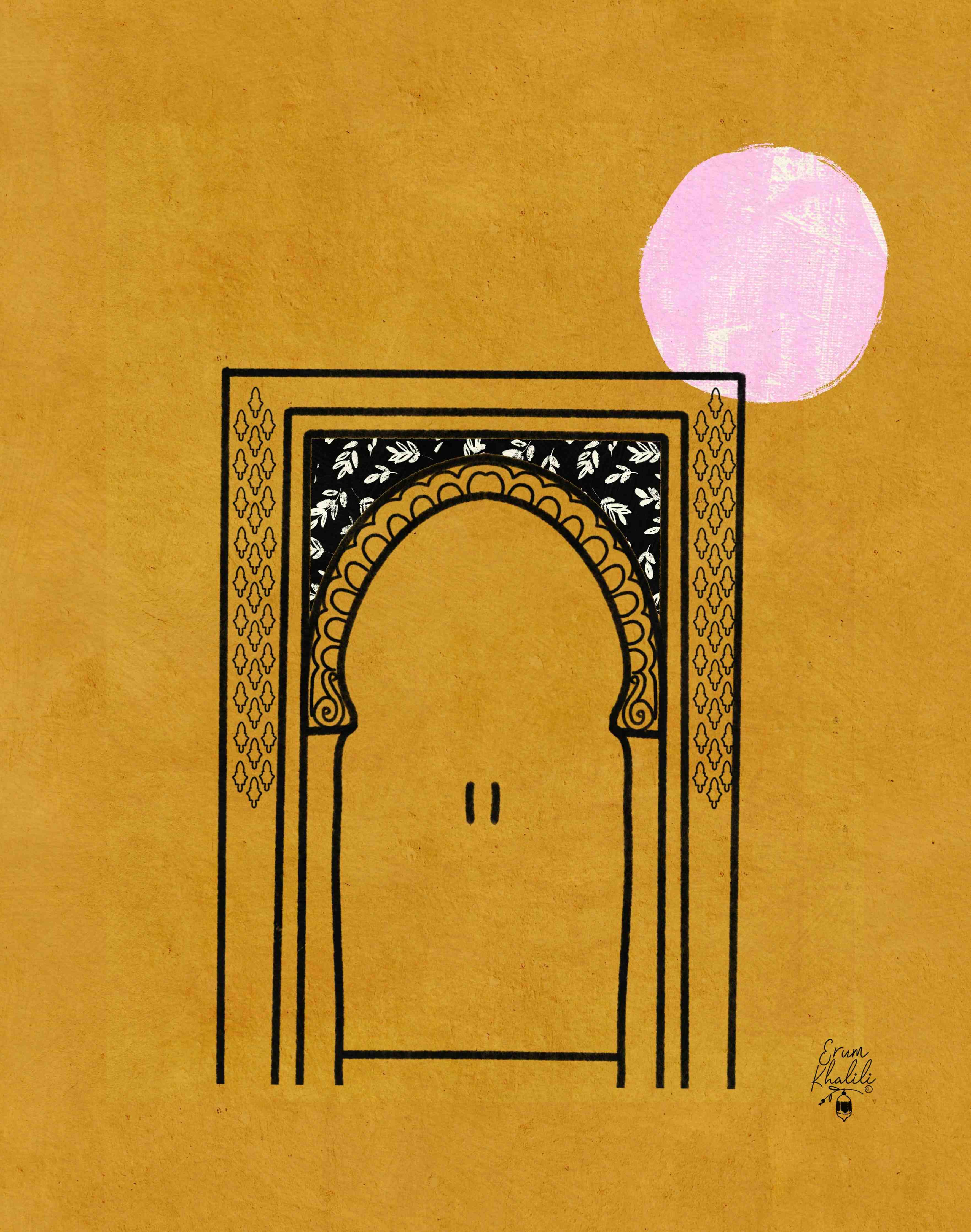 Große Wandbilder-Künstlerische Illustration eines Türrahmens bei Mondlicht