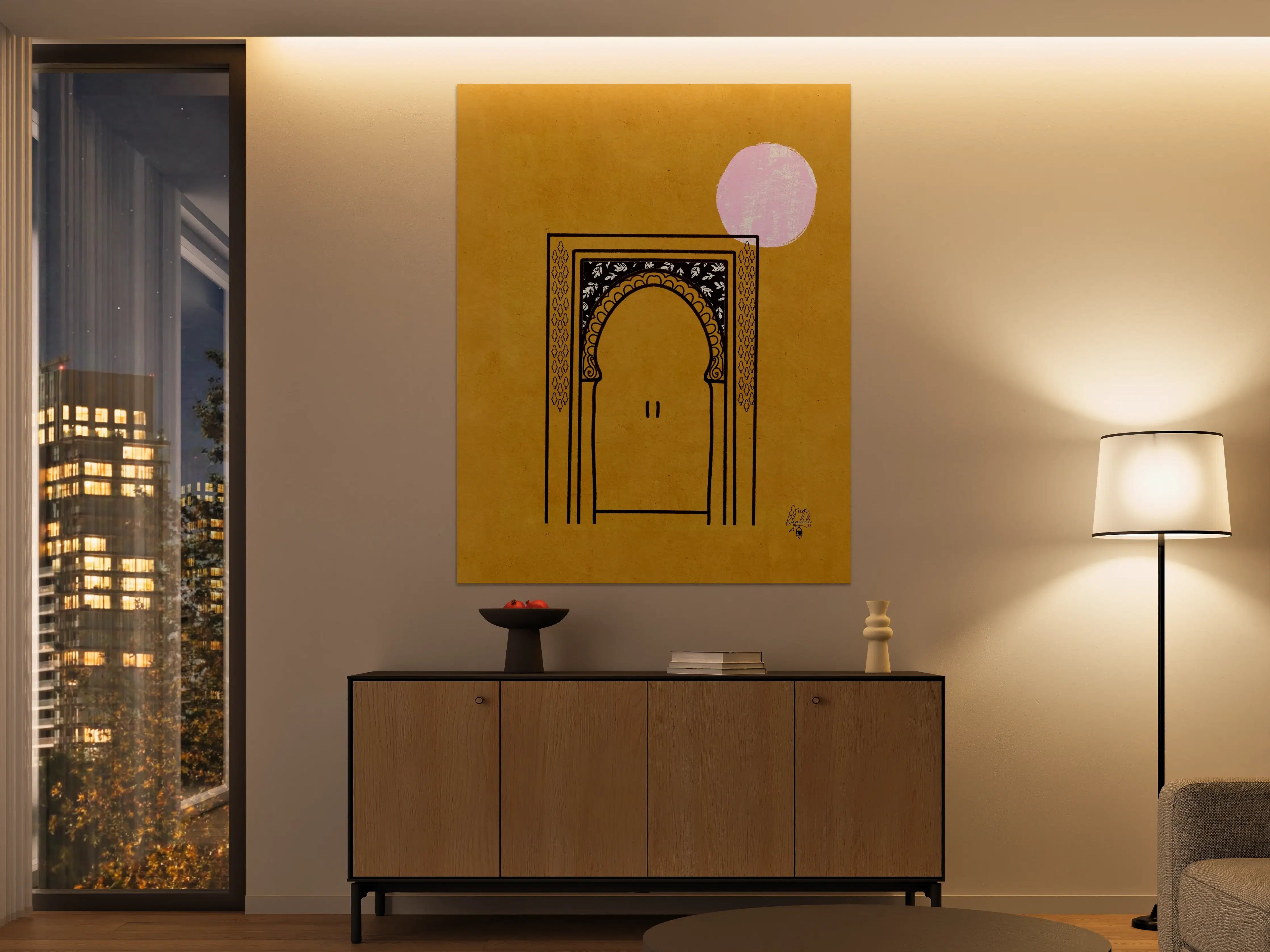 Große Wandbilder - Künstlerische Illustration eines Türrahmens bei Mondlicht