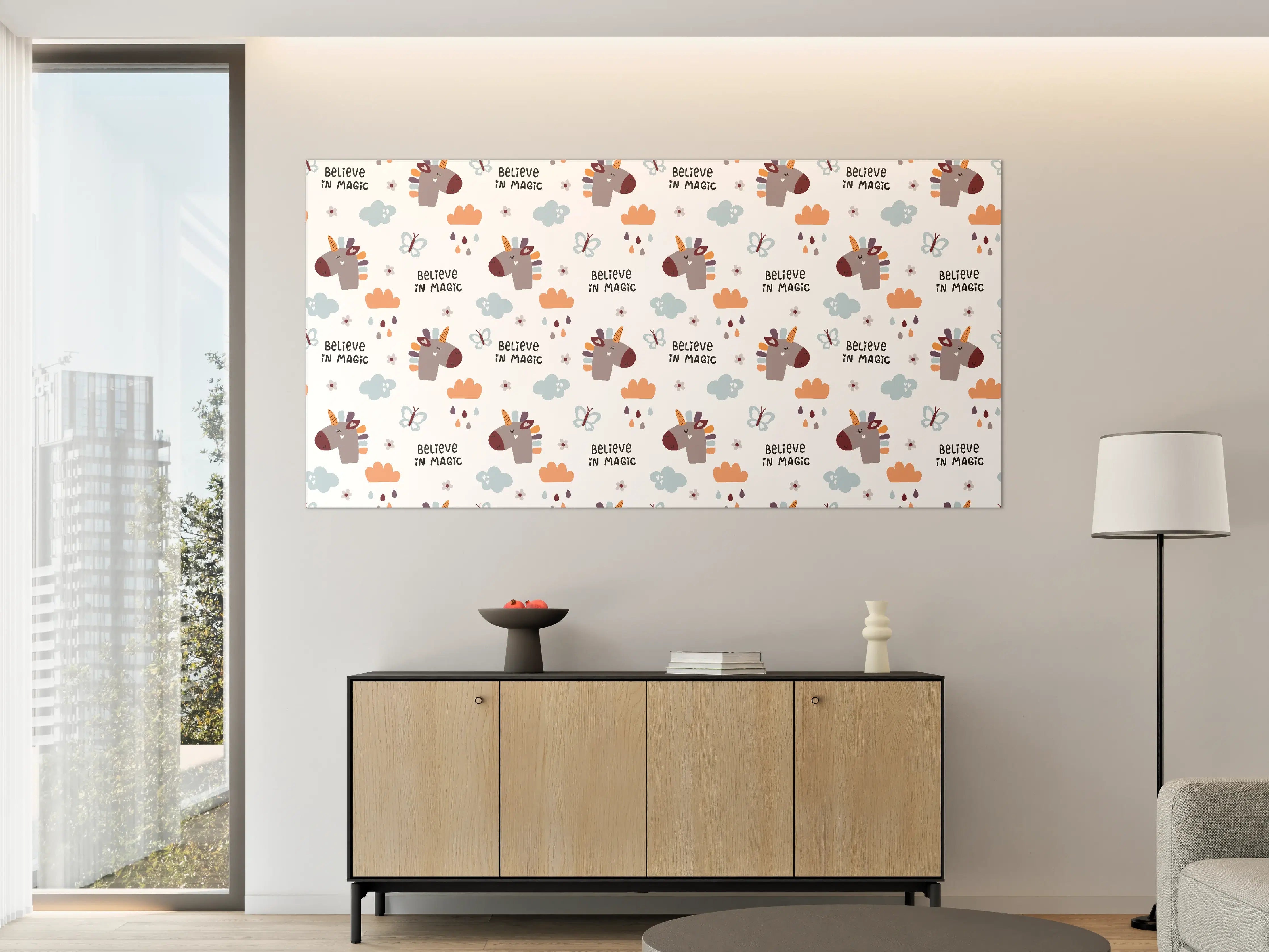 Große Wandbilder - Kuscheller Einhorn mit Zauberworten
