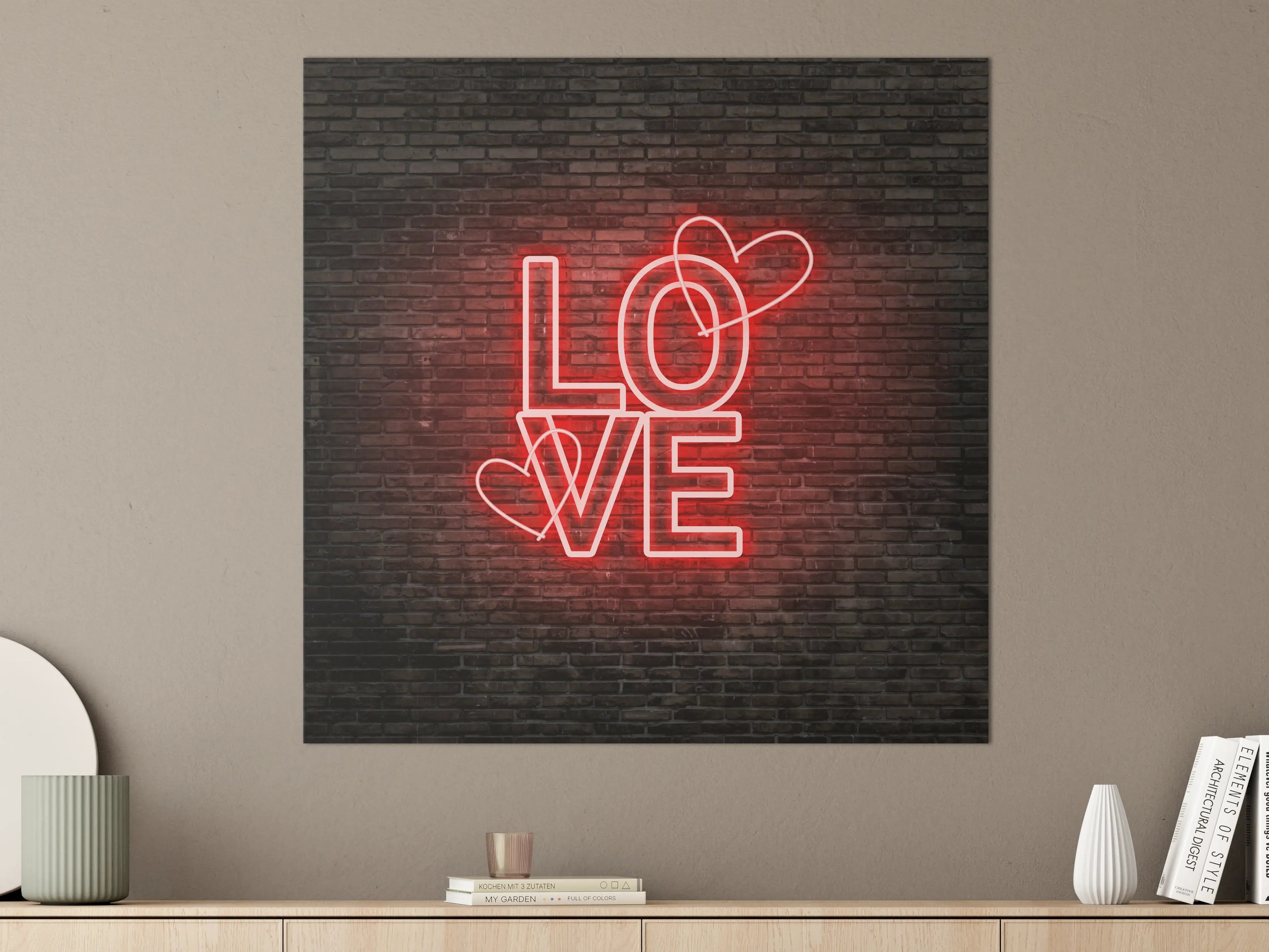 Große Wandbilder - LED Love Symbol an Steinmauer