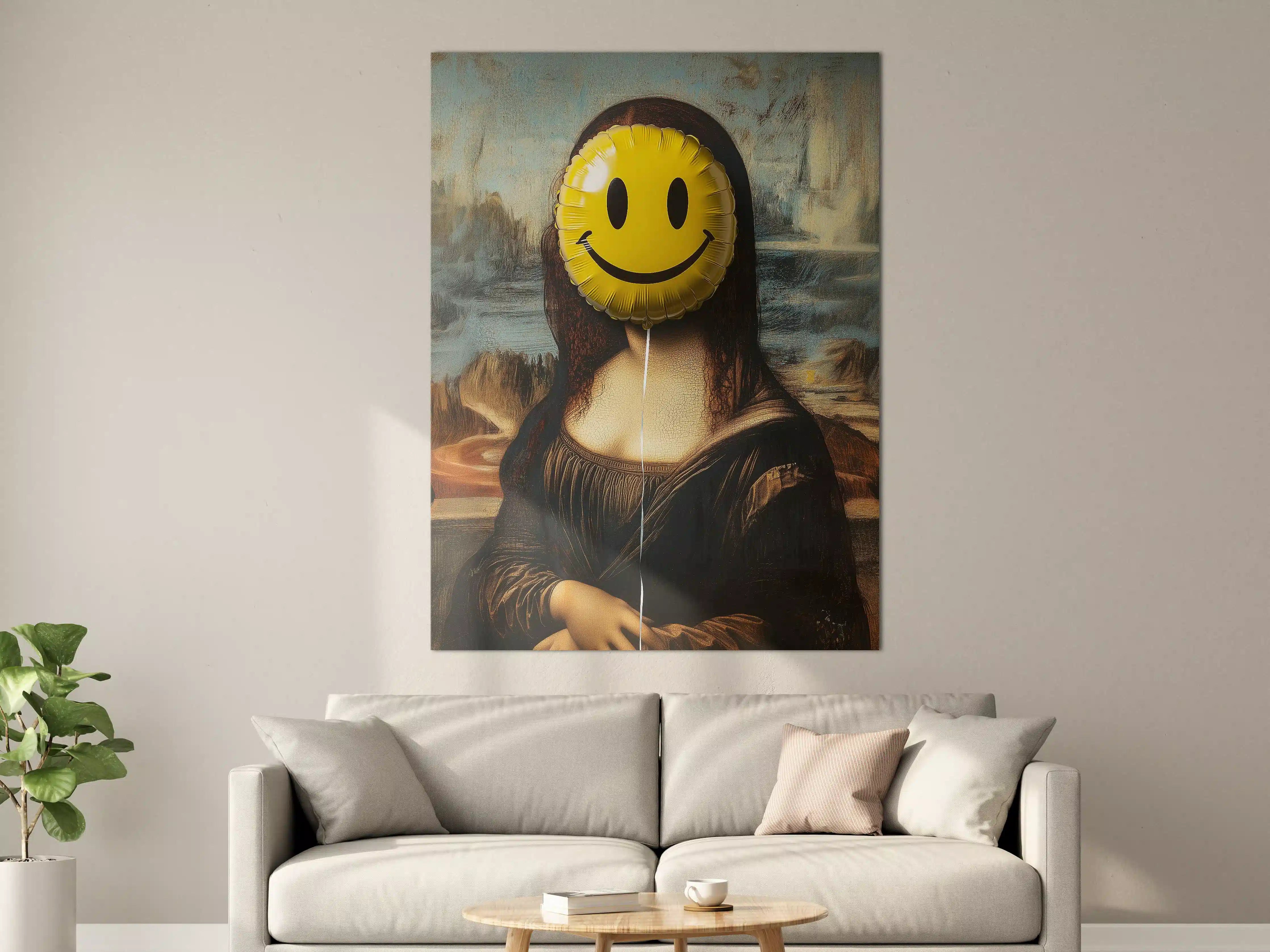 Große Wandbilder - Lächelnder Smiley-Ballon vor Mona Lisa
