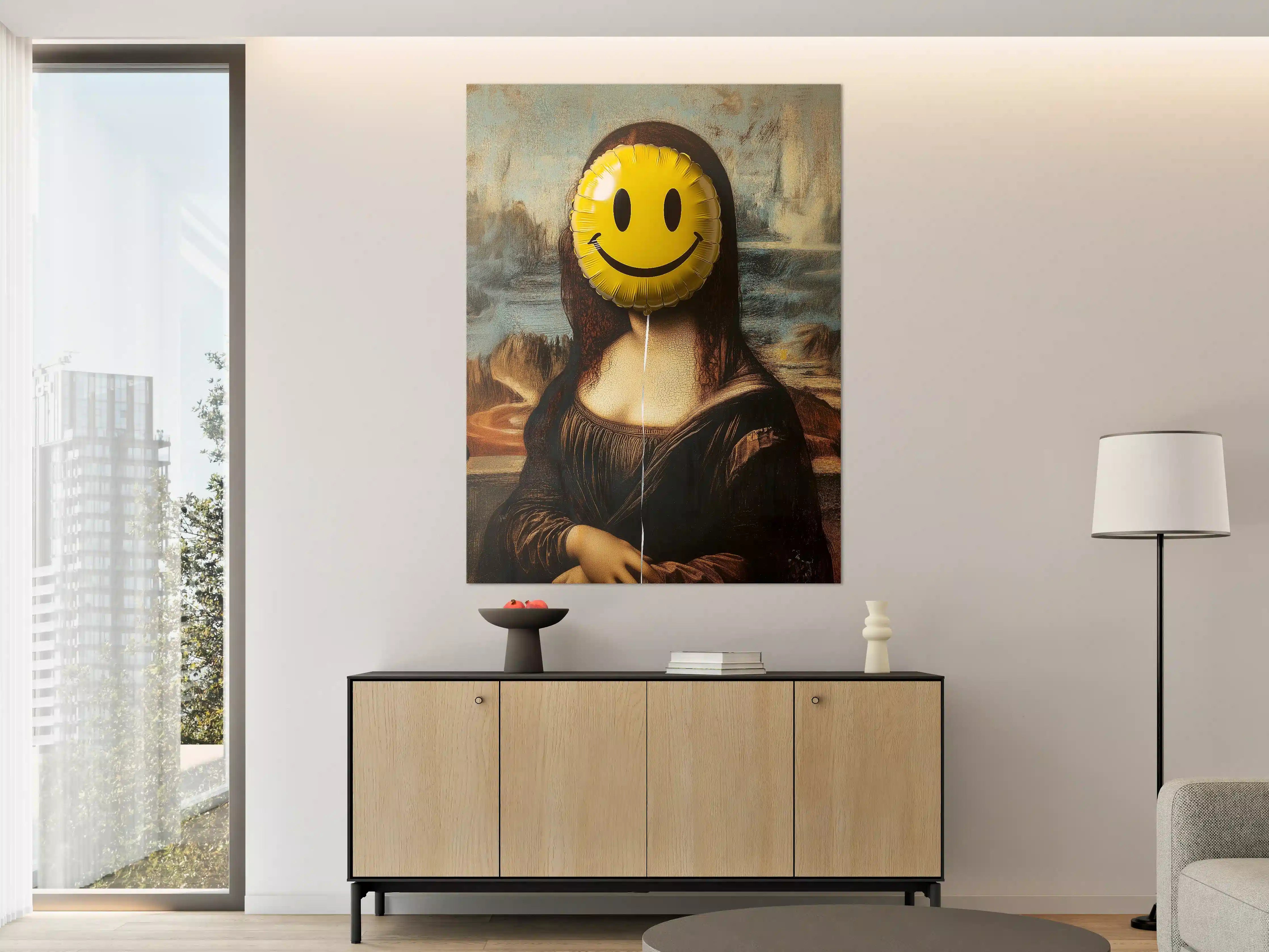 Große Wandbilder - Lächelnder Smiley-Ballon vor Mona Lisa