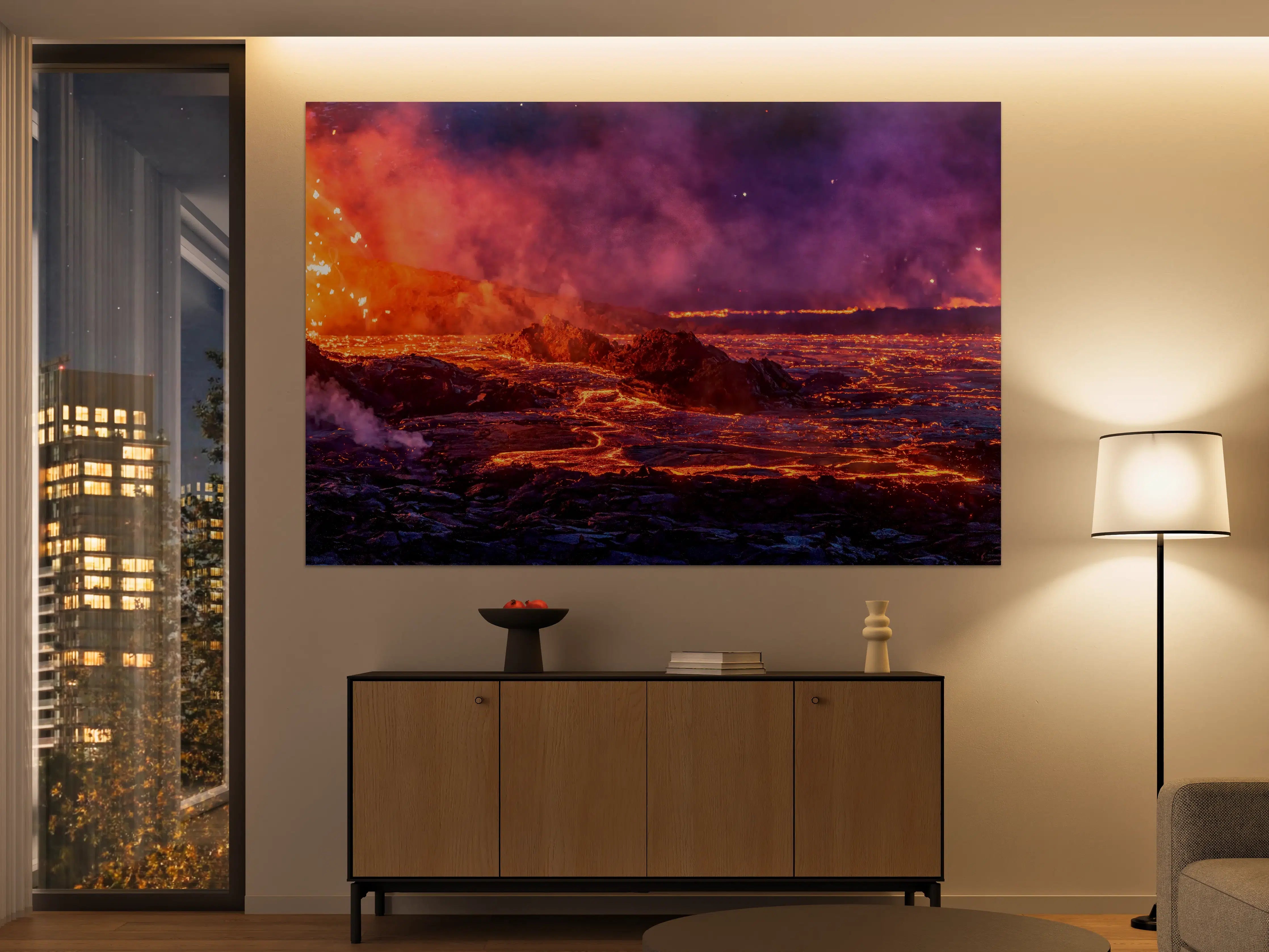 Große Wandbilder - Lavastrom aus dem ausbrechenden Vulkankrater