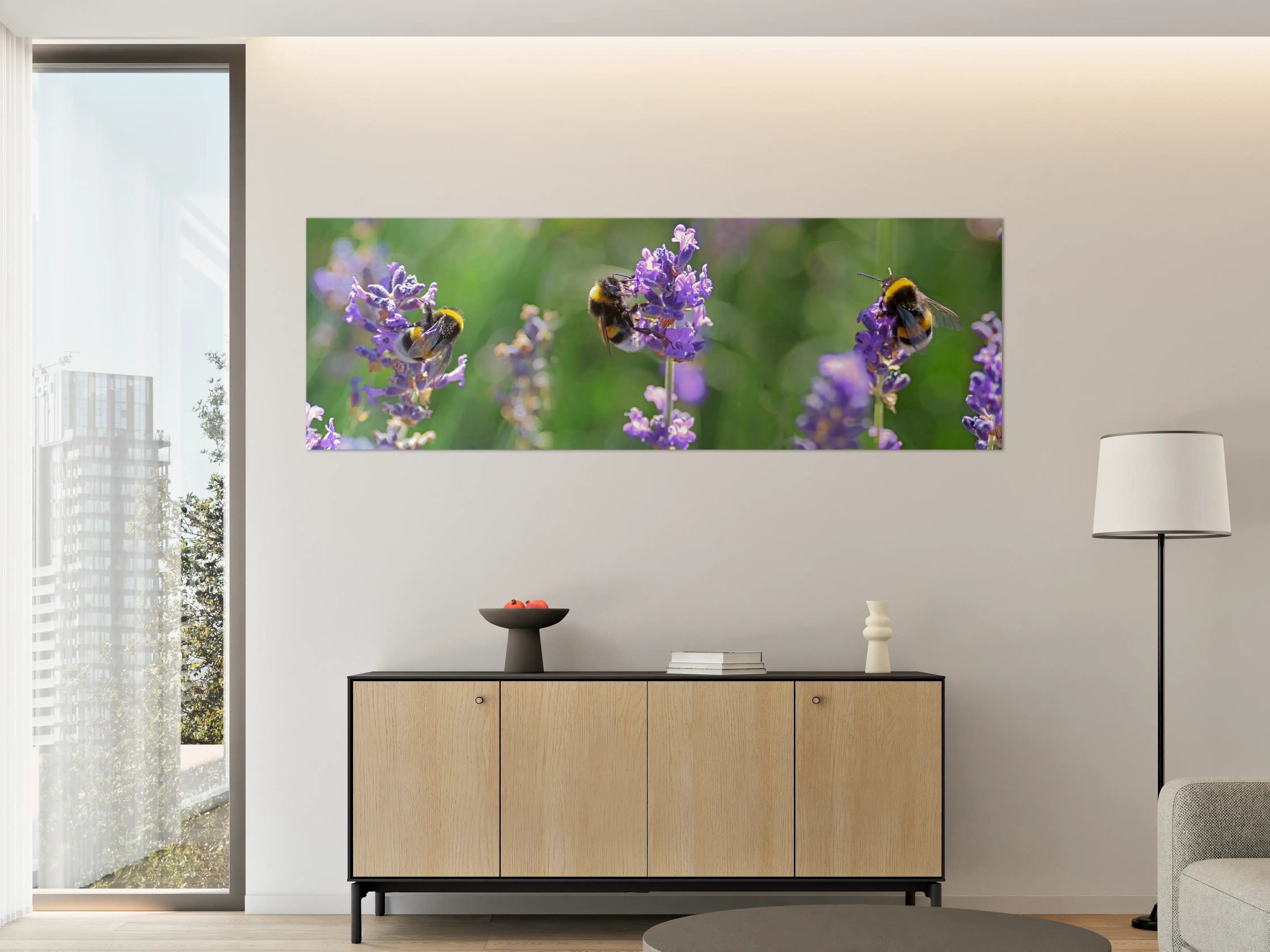 Große Wandbilder - Lavendelblüten mit Hummeln