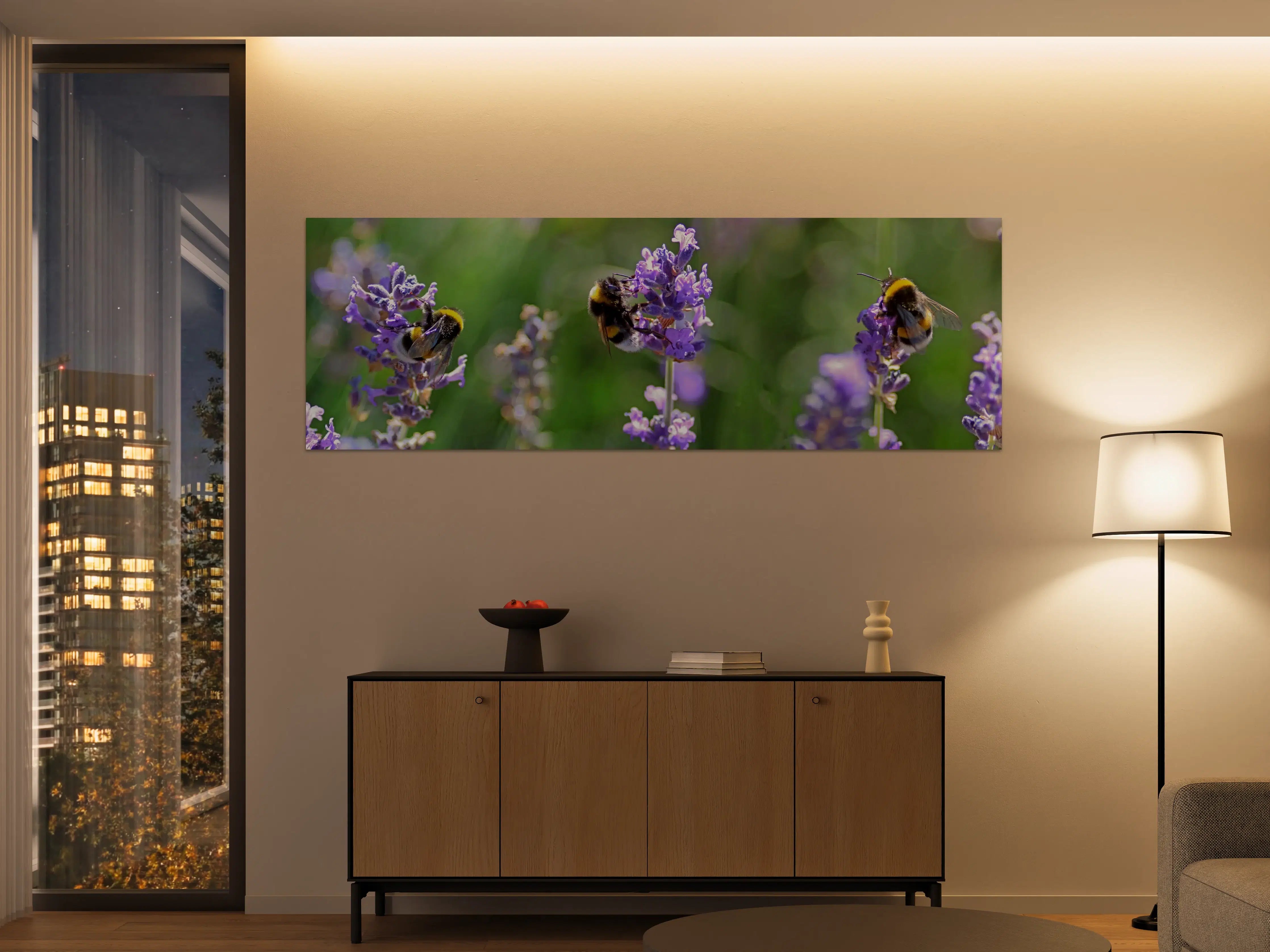 Große Wandbilder - Lavendelblüten mit Hummeln