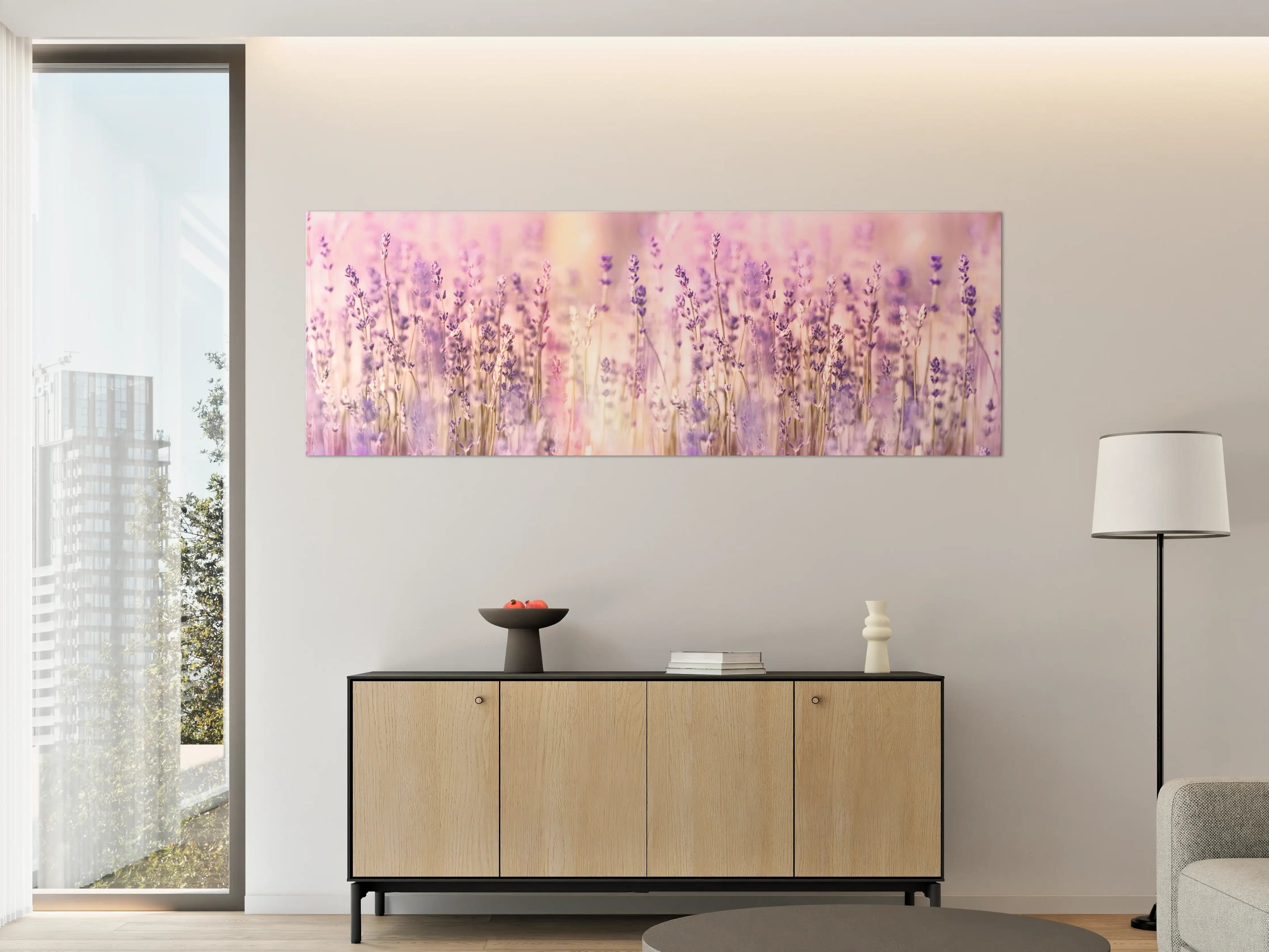 Große Wandbilder - Lavendelfeld Pastell Lila Rosa