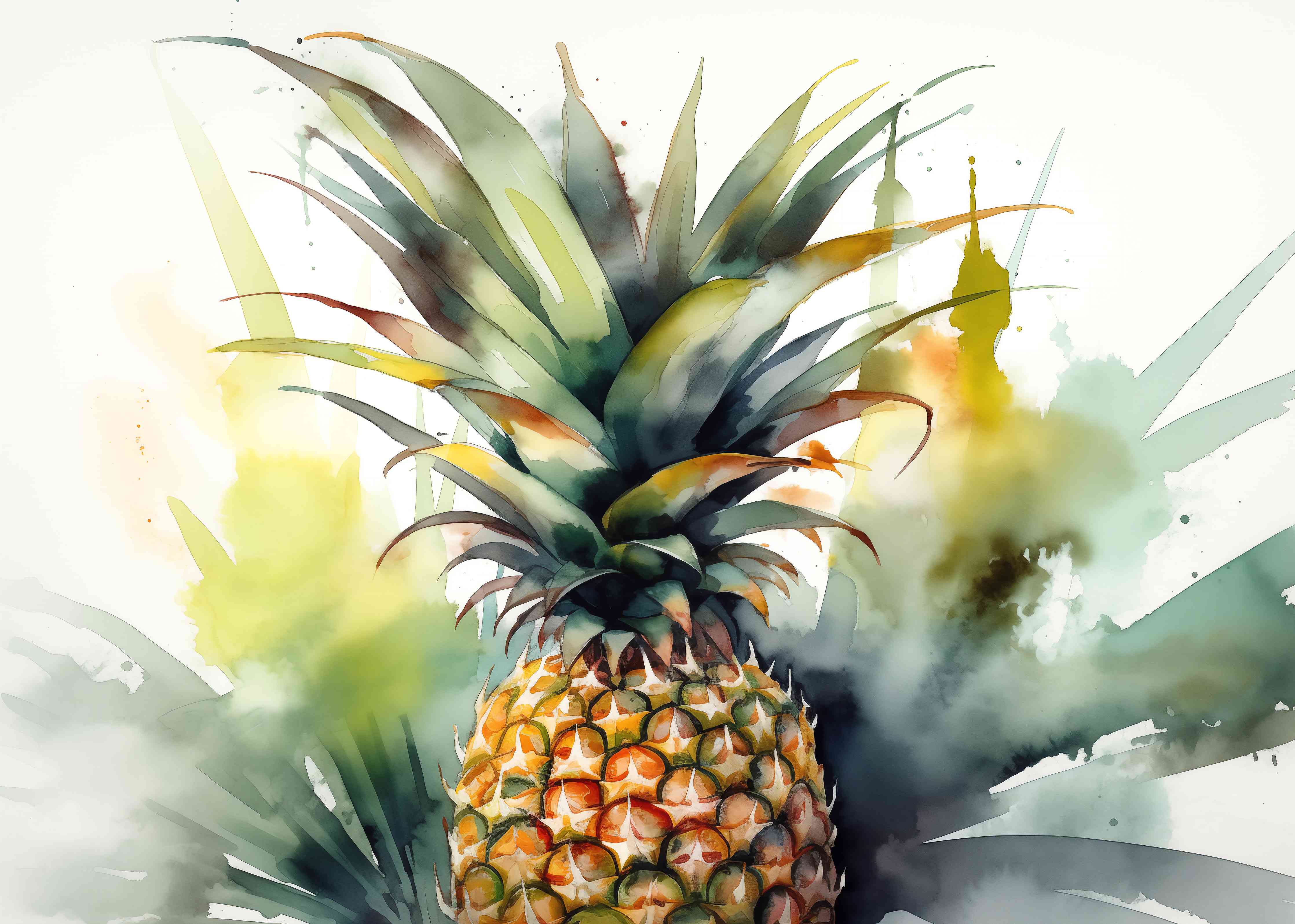 Große Wandbilder-Lebendige Ananas in Wasserfarben