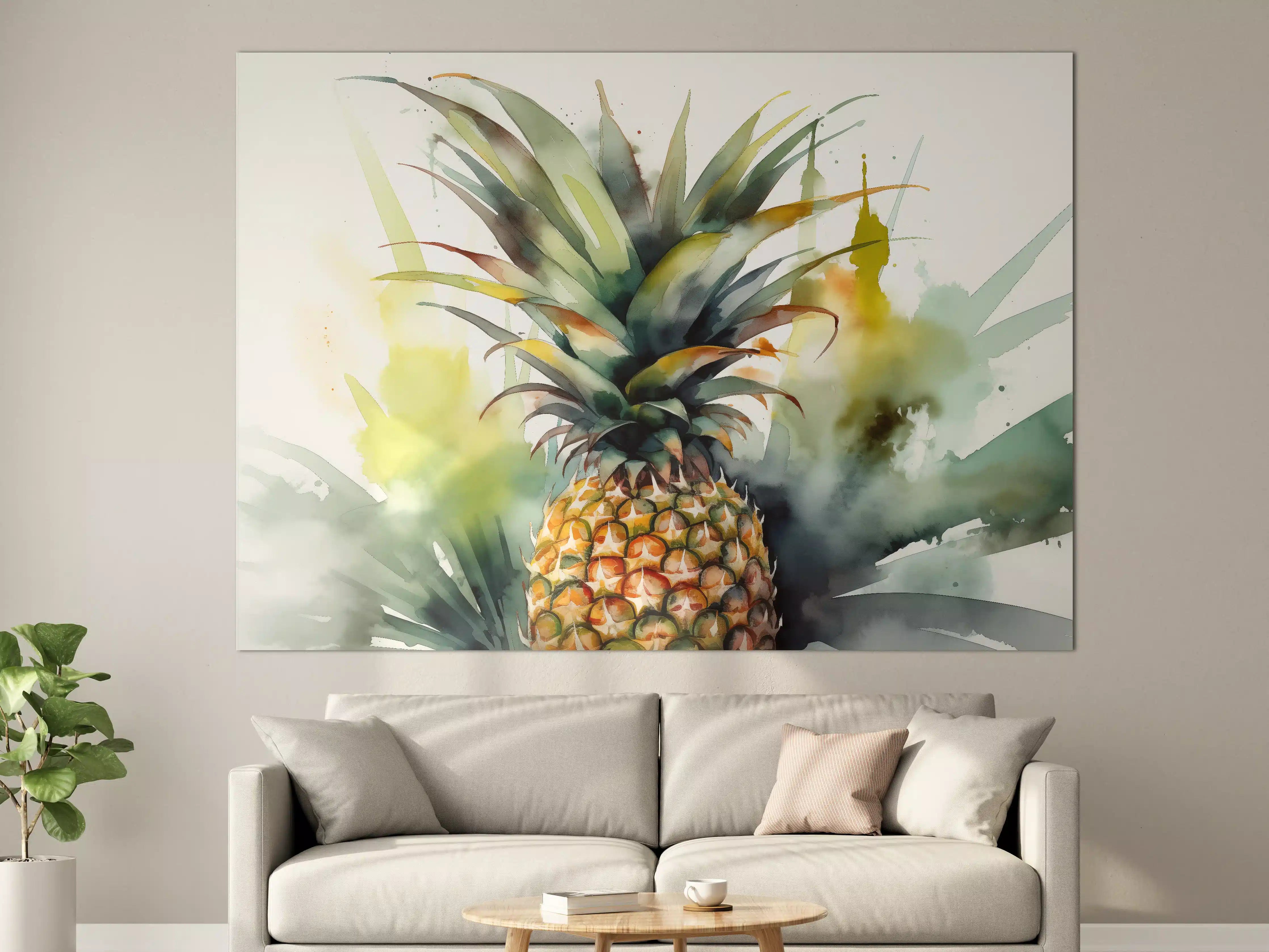Große Wandbilder - Lebendige Ananas in Wasserfarben