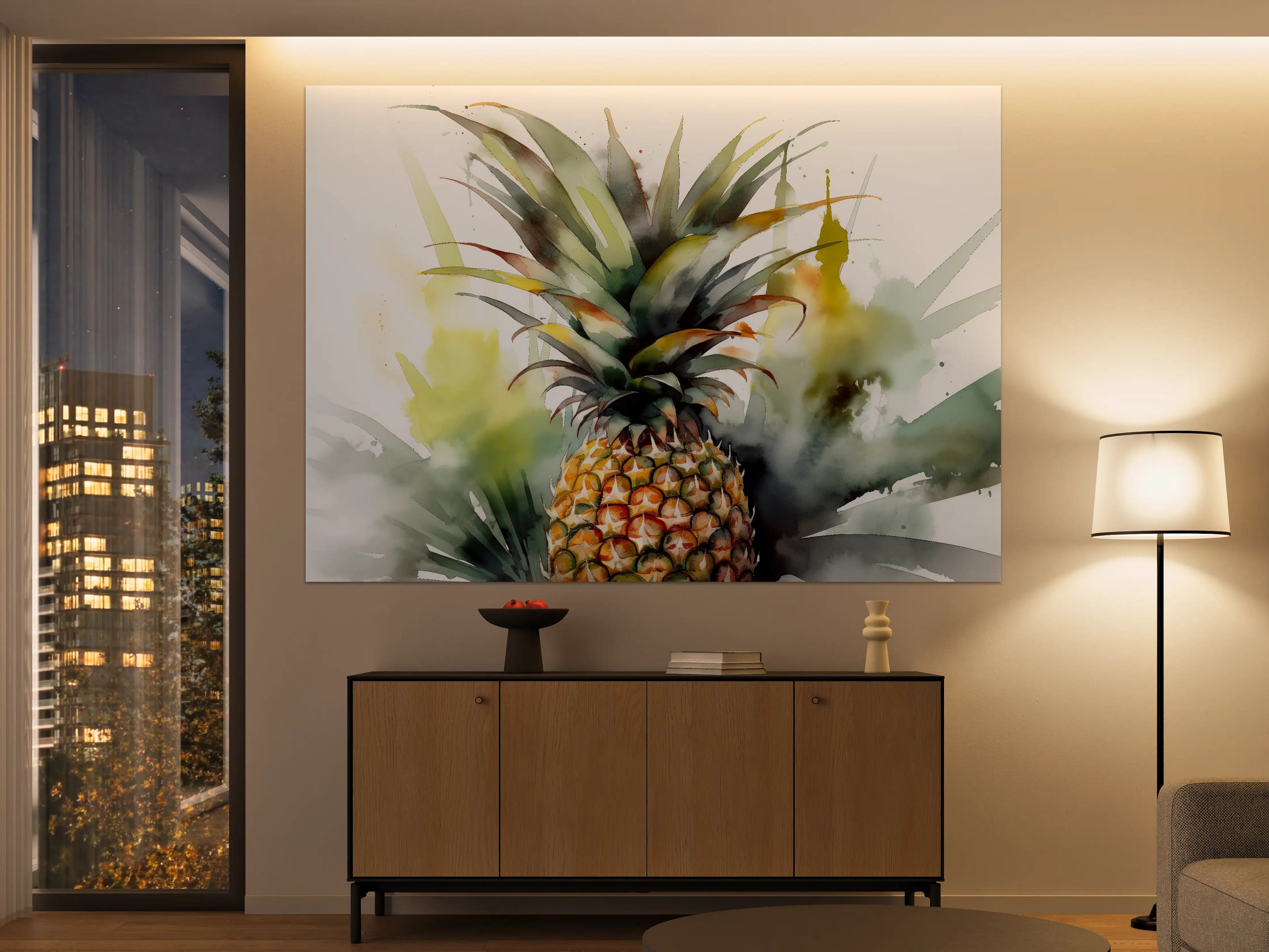 Große Wandbilder - Lebendige Ananas in Wasserfarben
