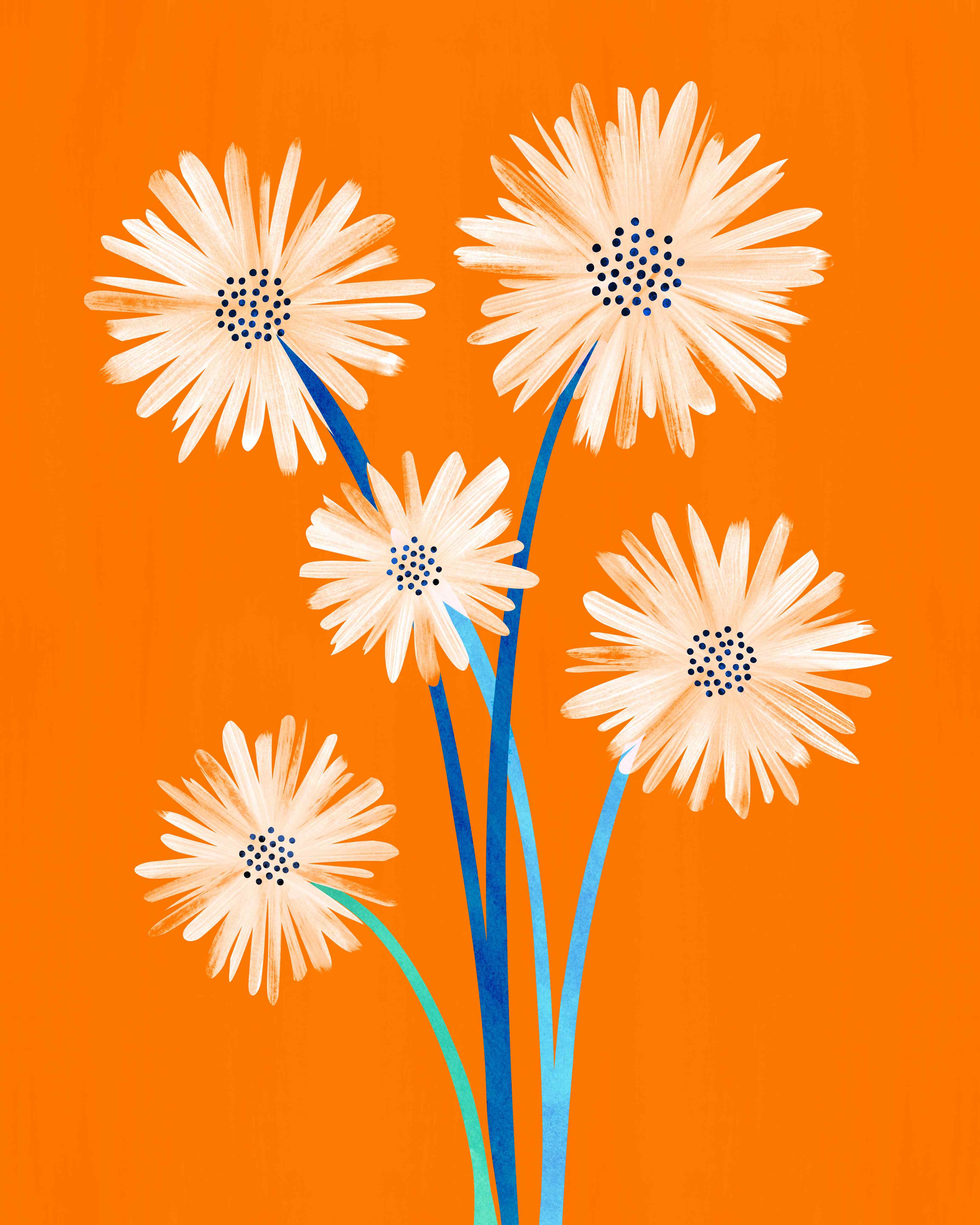 Große Wandbilder-Lebendige Blumenillustration auf orangehintergrund