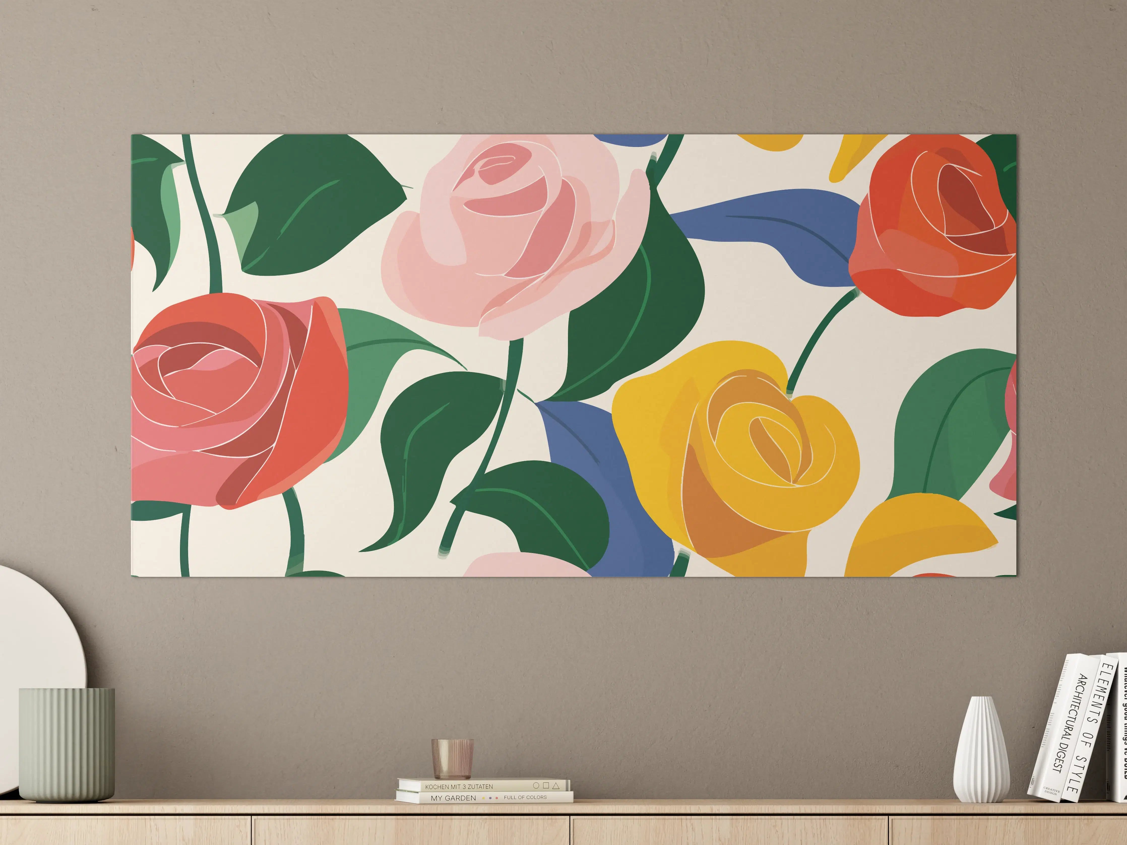 Große Wandbilder - Lebendige Blumenvielfalt in kräftigen Farben