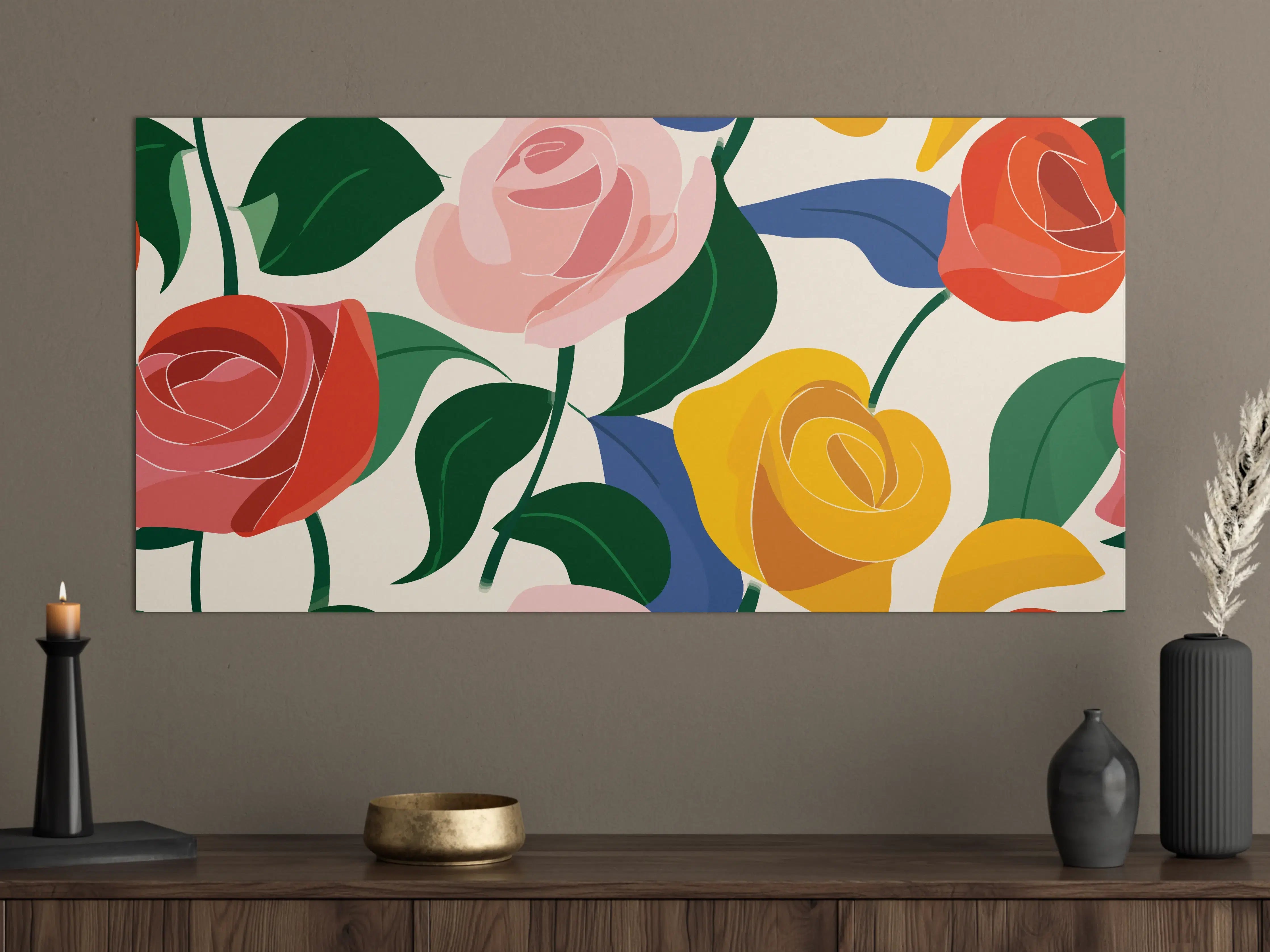 Große Wandbilder - Lebendige Blumenvielfalt in kräftigen Farben