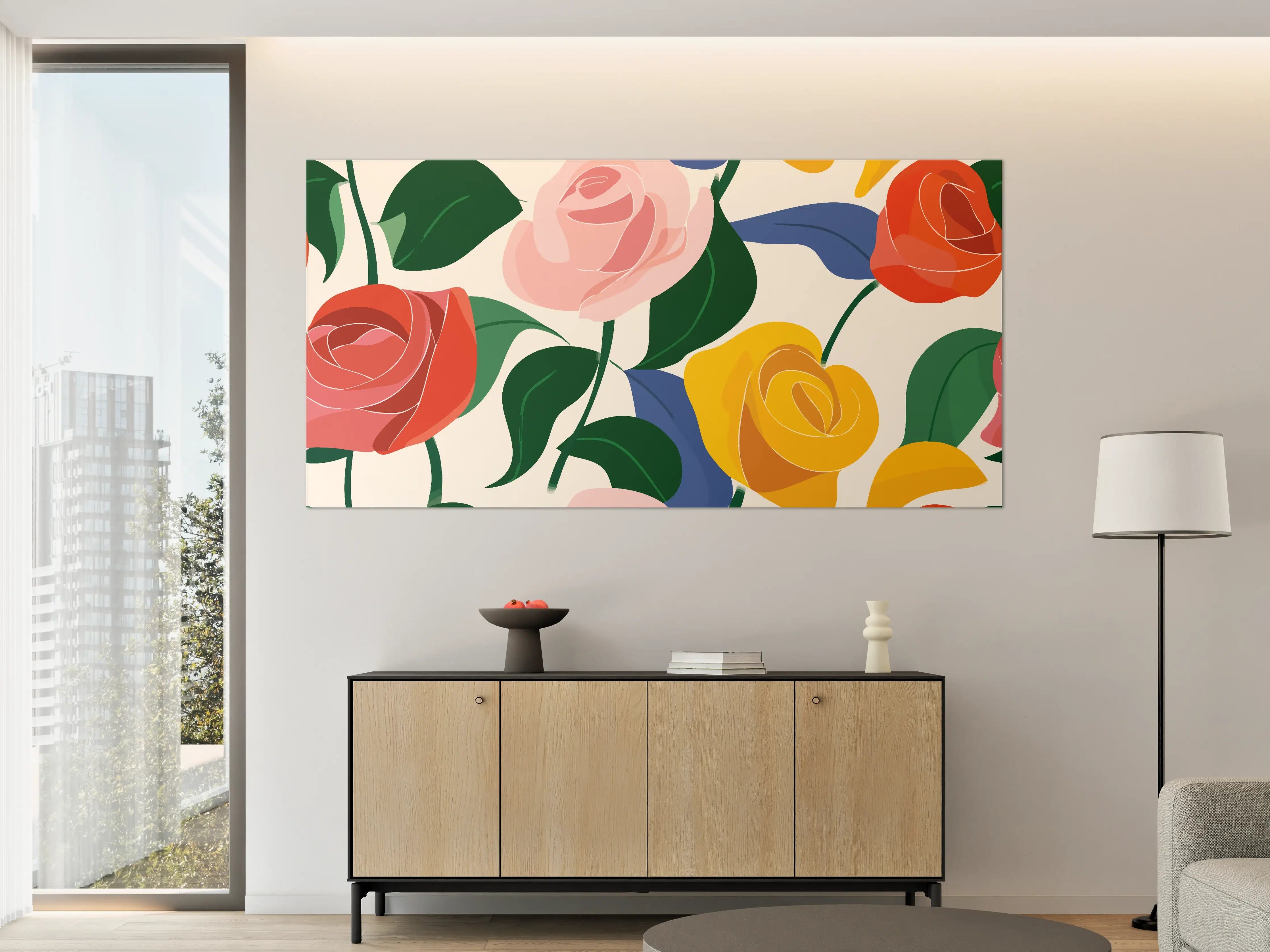 Große Wandbilder - Lebendige Blumenvielfalt in kräftigen Farben