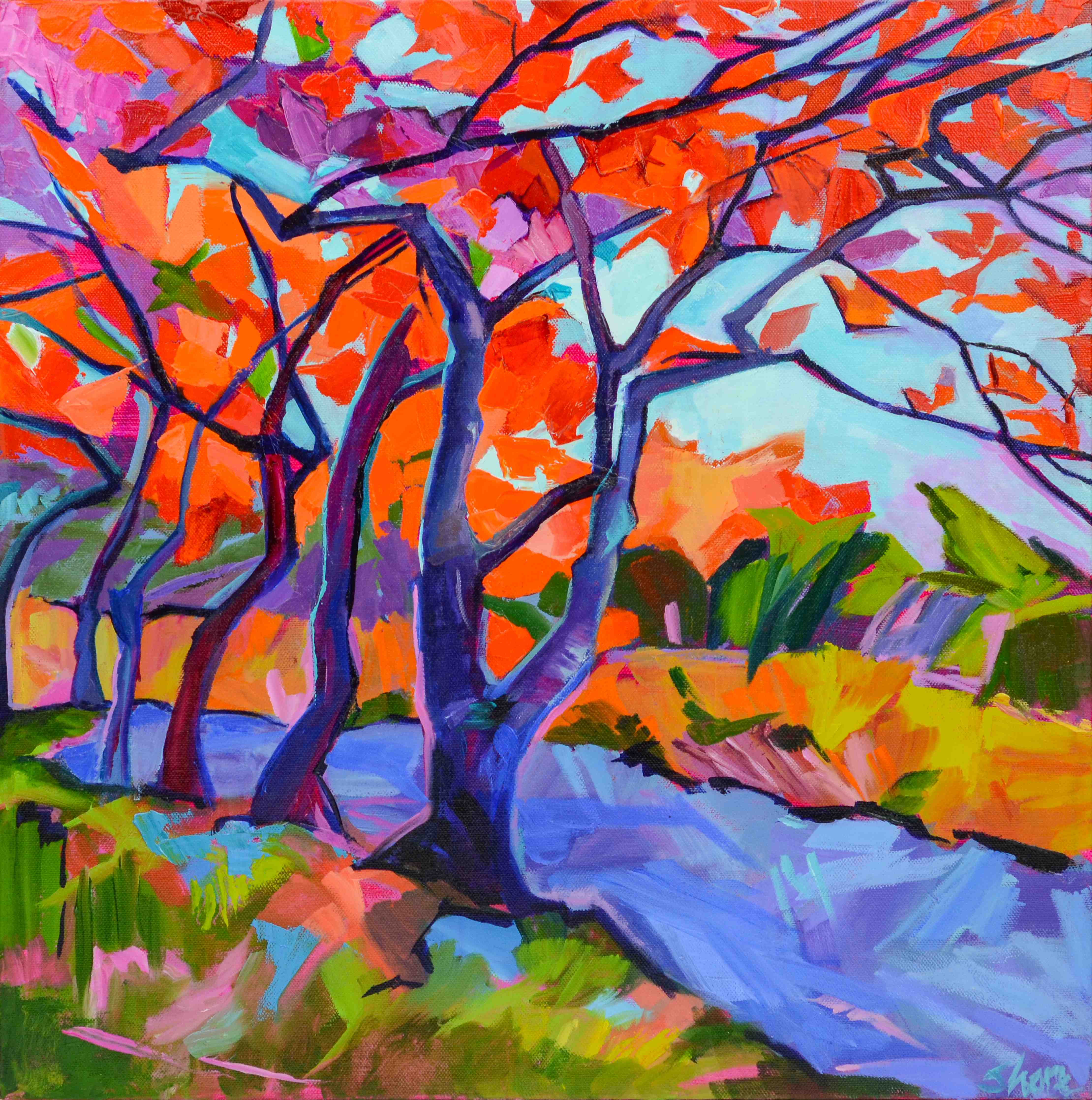 Große Wandbilder-Lebendige Herbstlandschaft mit bunt gefärbten Bäumen