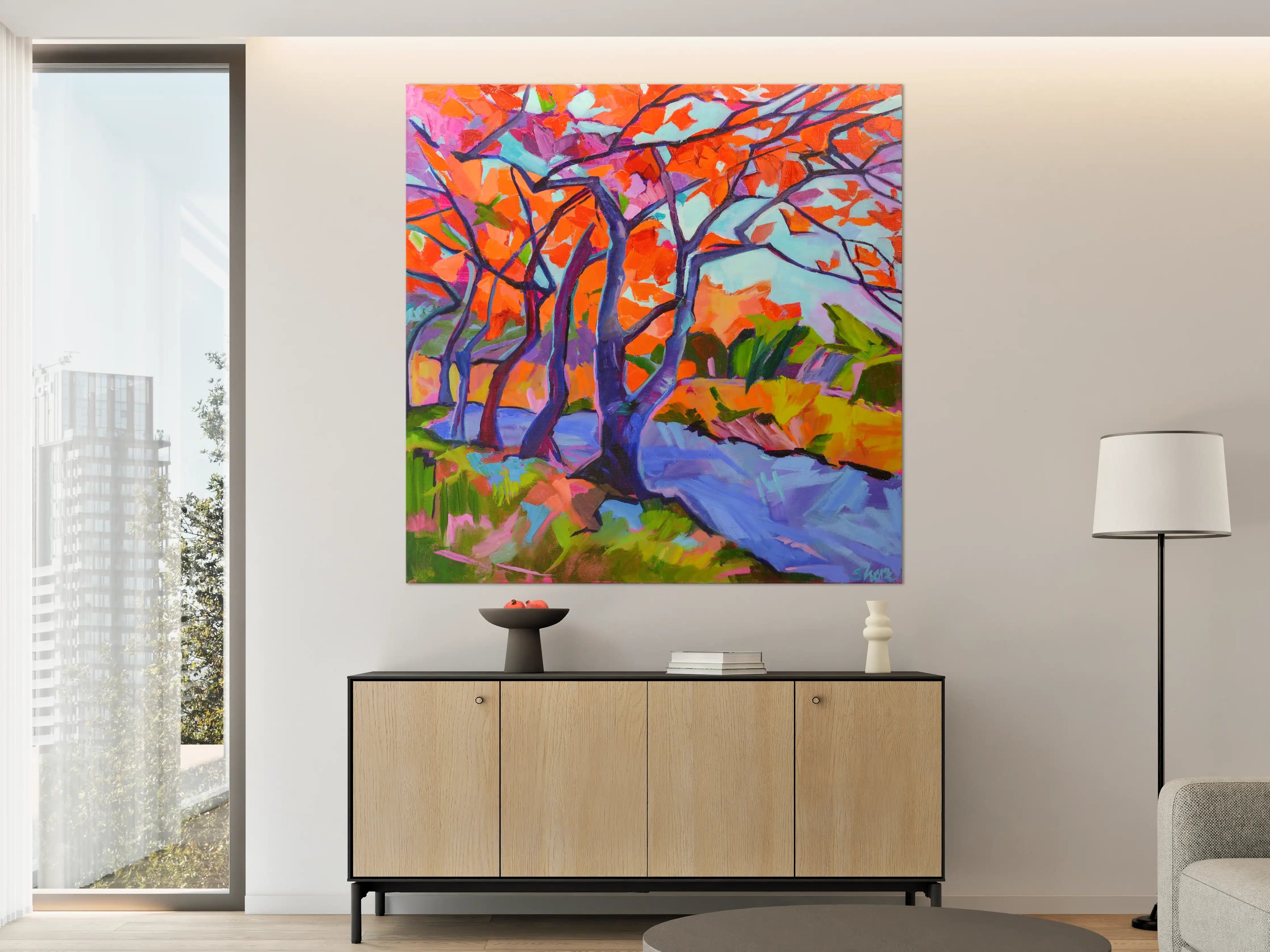 Große Wandbilder - Lebendige Herbstlandschaft mit bunt gefärbten Bäumen