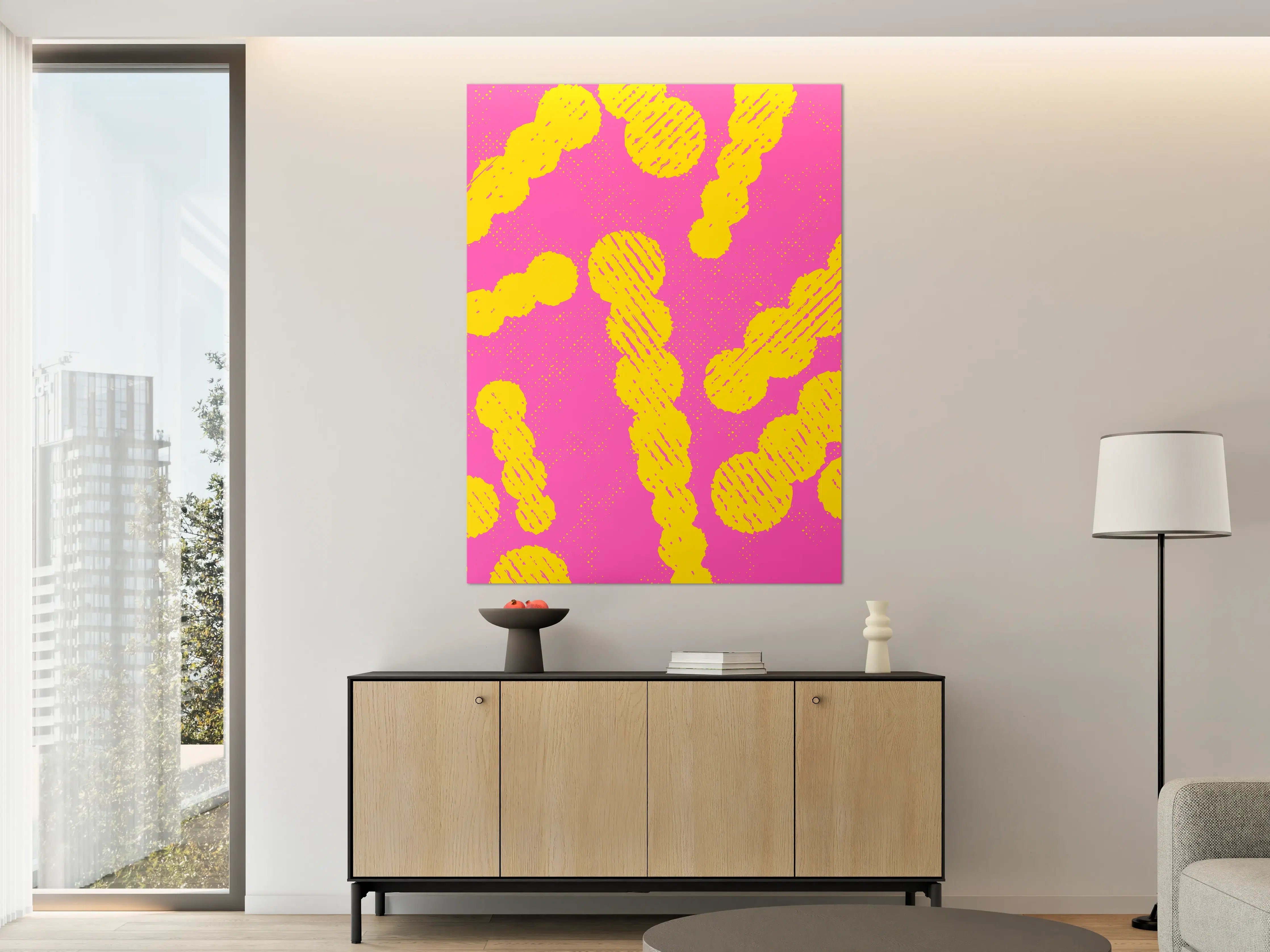 Große Wandbilder - Lebendige Pink-Gelb-Kunstdjewel