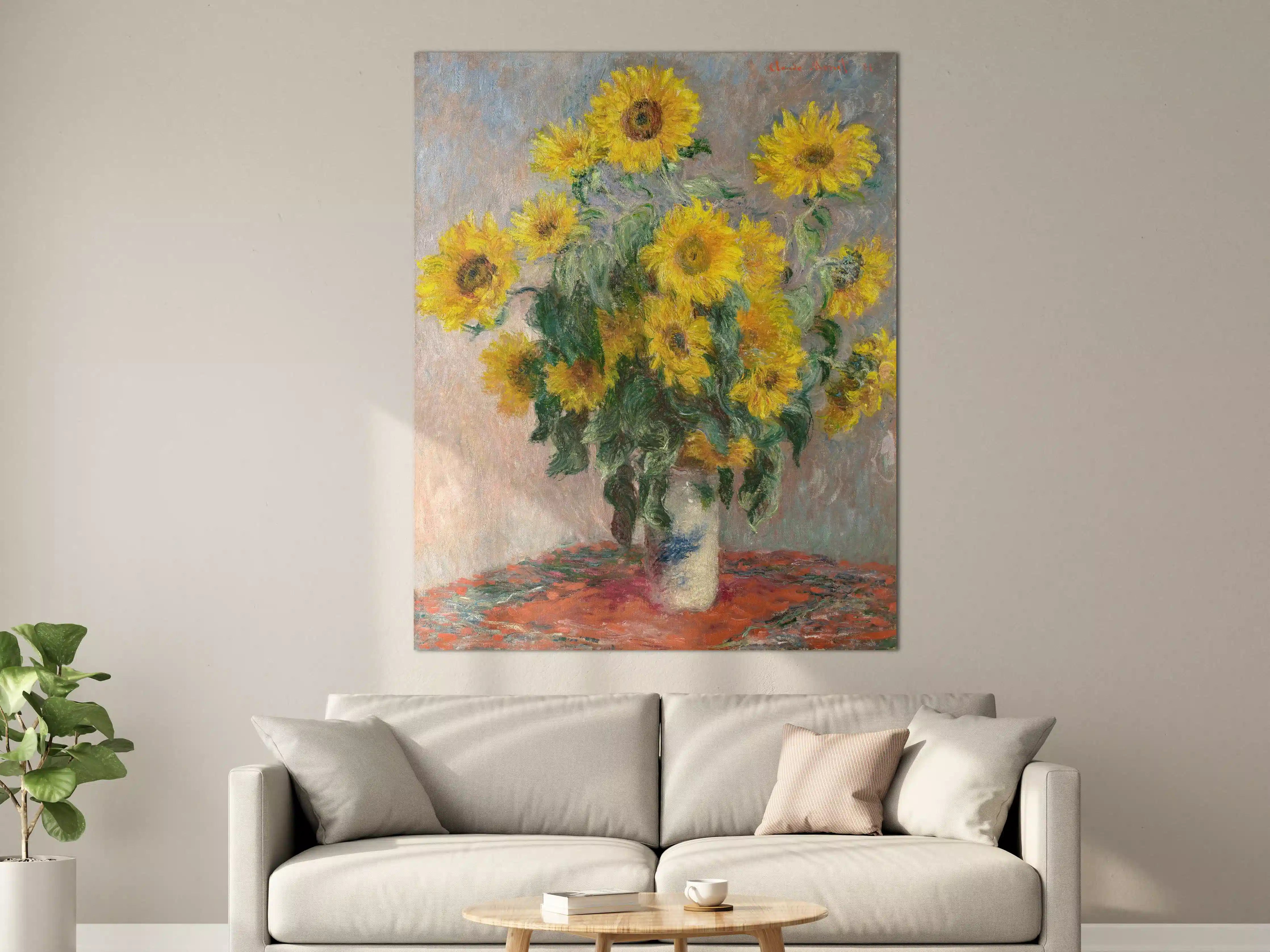 Große Wandbilder - Lebendige Sonnenblumen im Keramikväschen