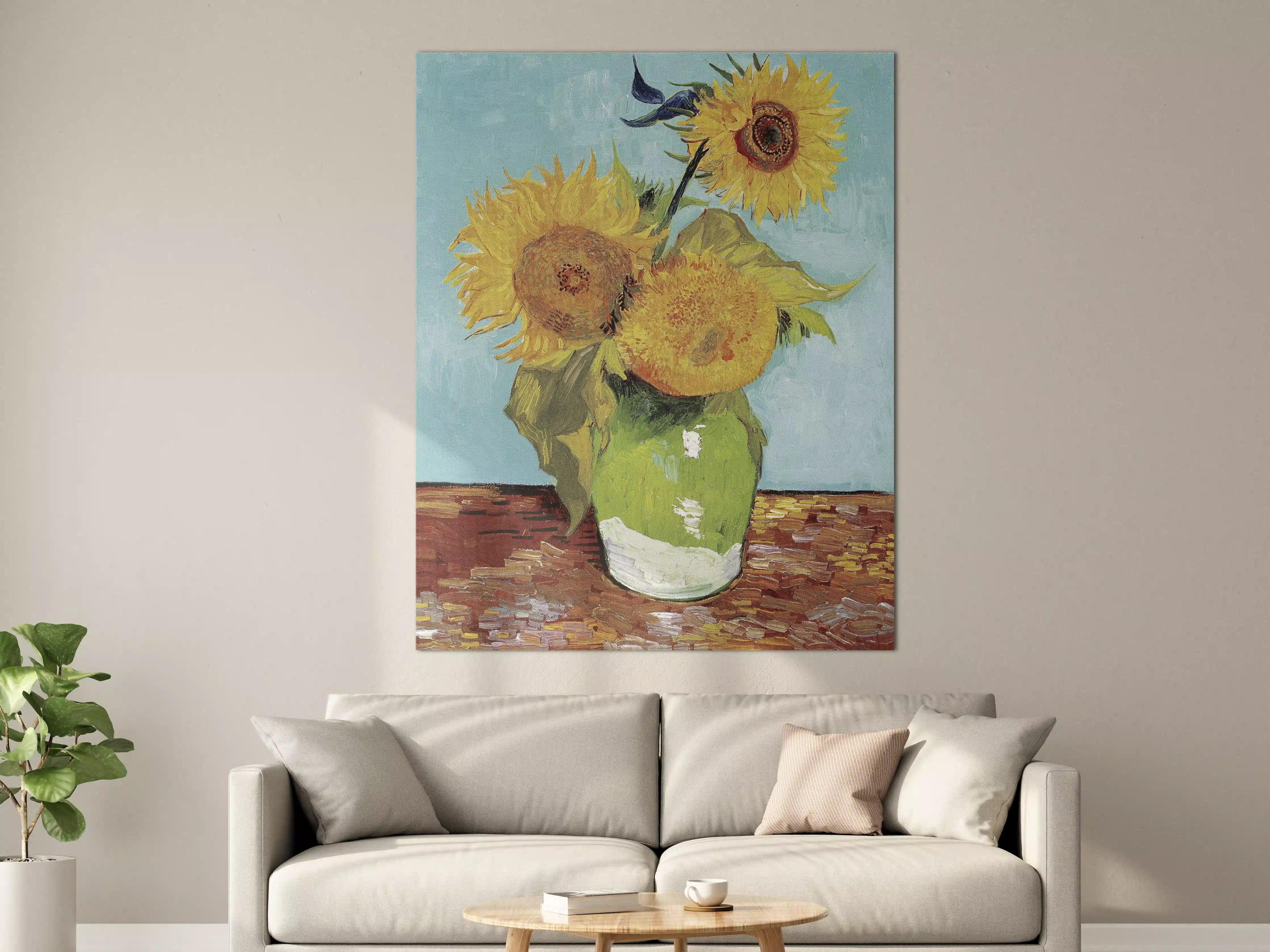 Große Wandbilder - Lebendige Sonnenblumen im grünen Vase